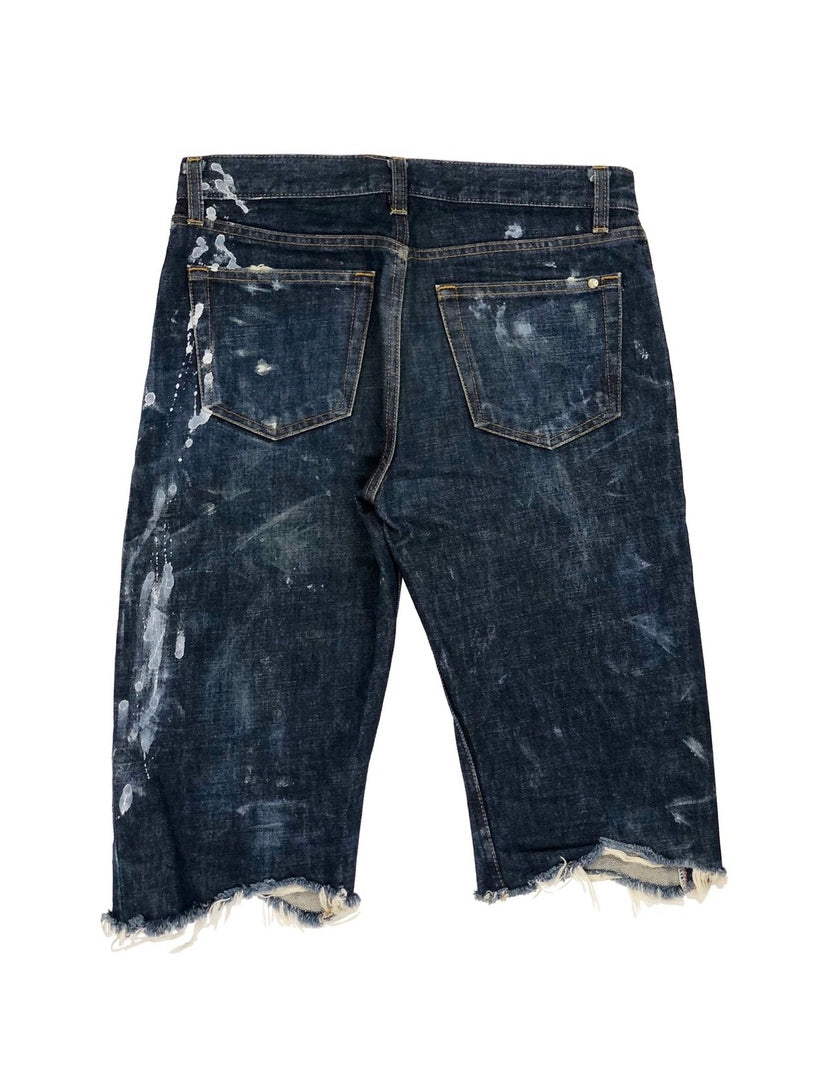 1998 Helmut Lang Distressed Paint Splatter Denim Shorts