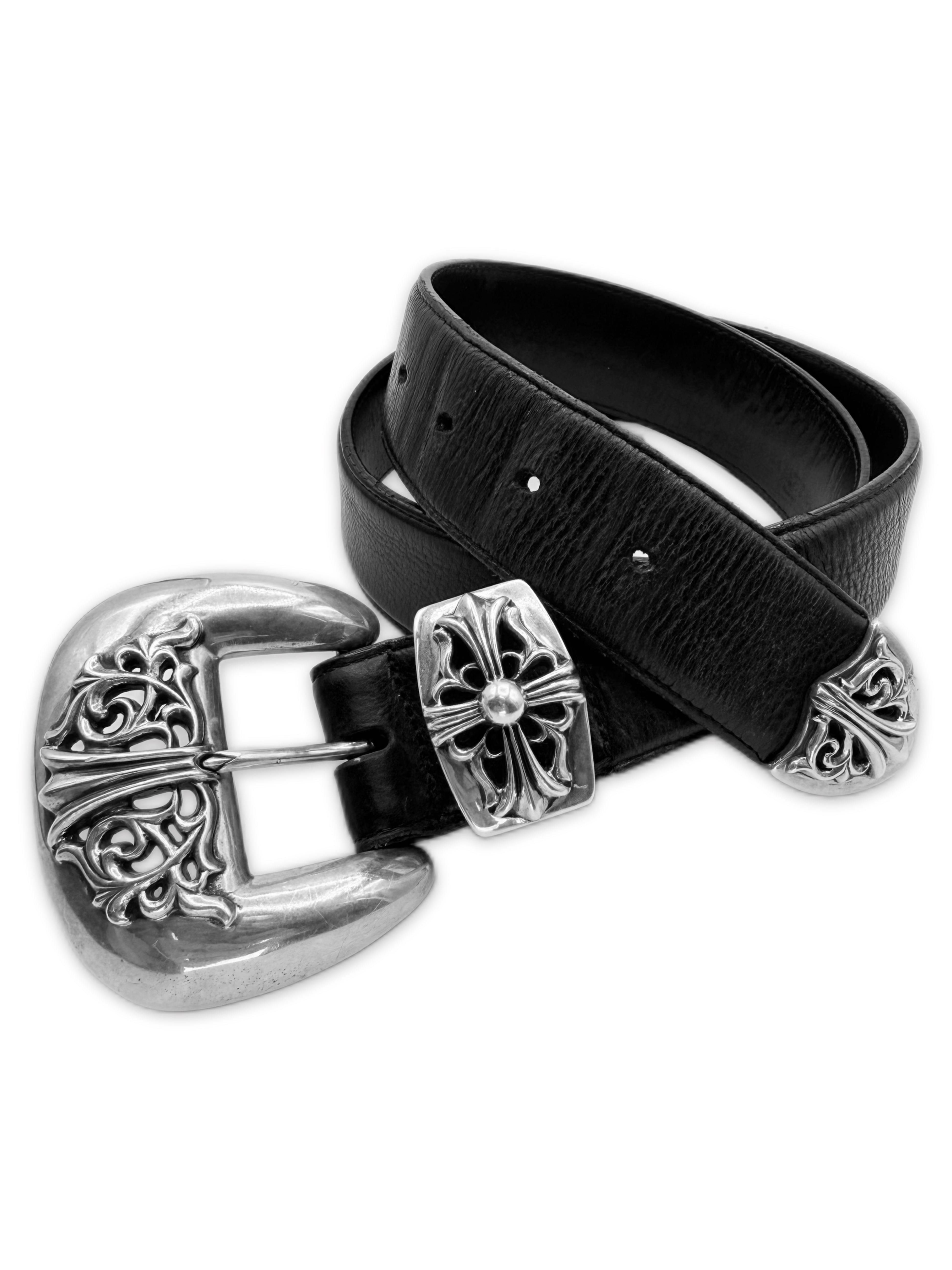 Chrome Hearts 3 Piece Western .925 Silver Leather Belt