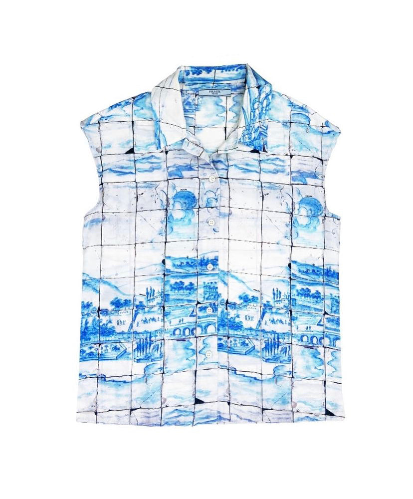 SS13 Prada Village Full Print Silk Buttoned Vest