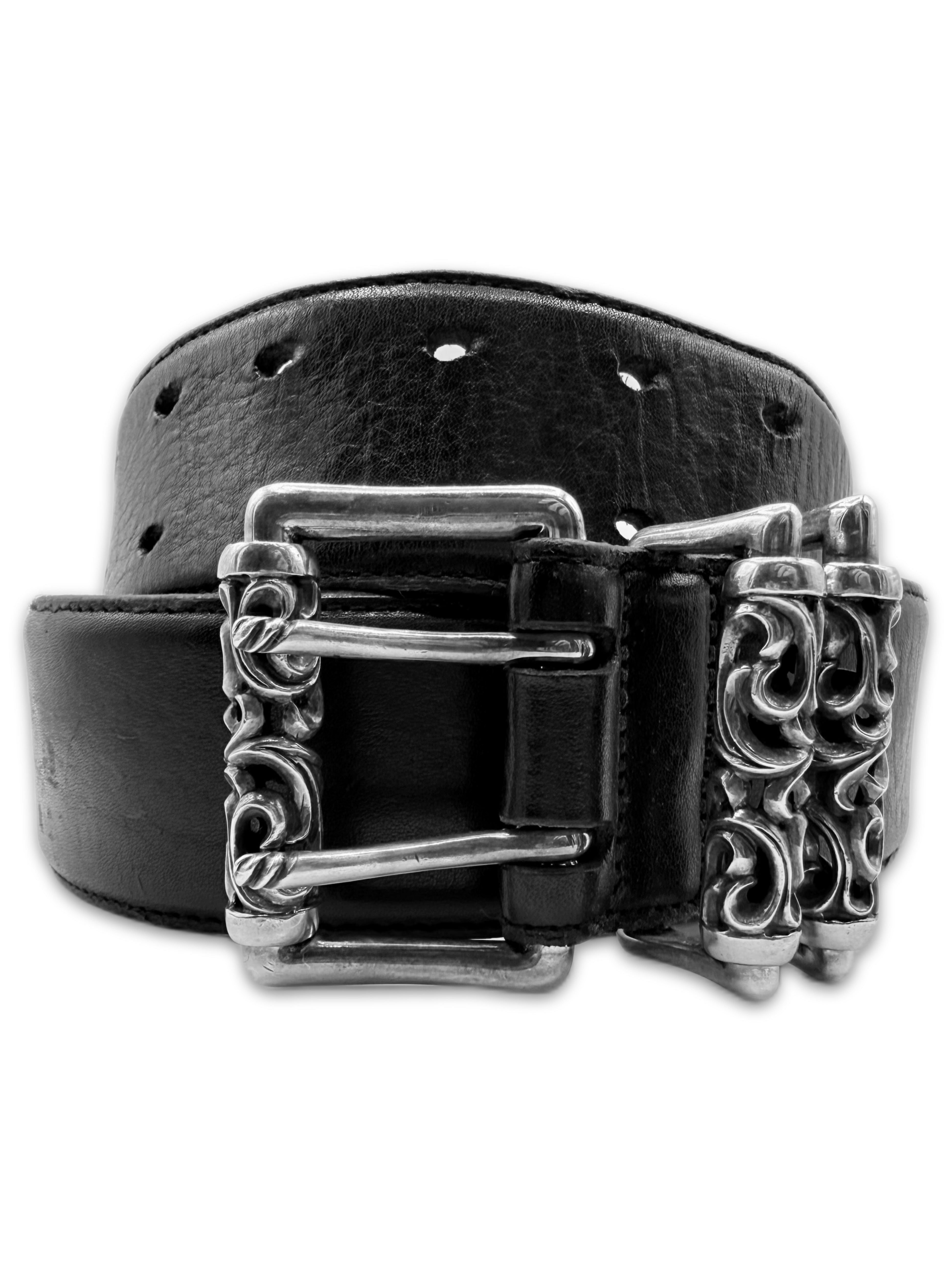 Chrome Hearts Double Roller Black Leather .925 Silver Belt