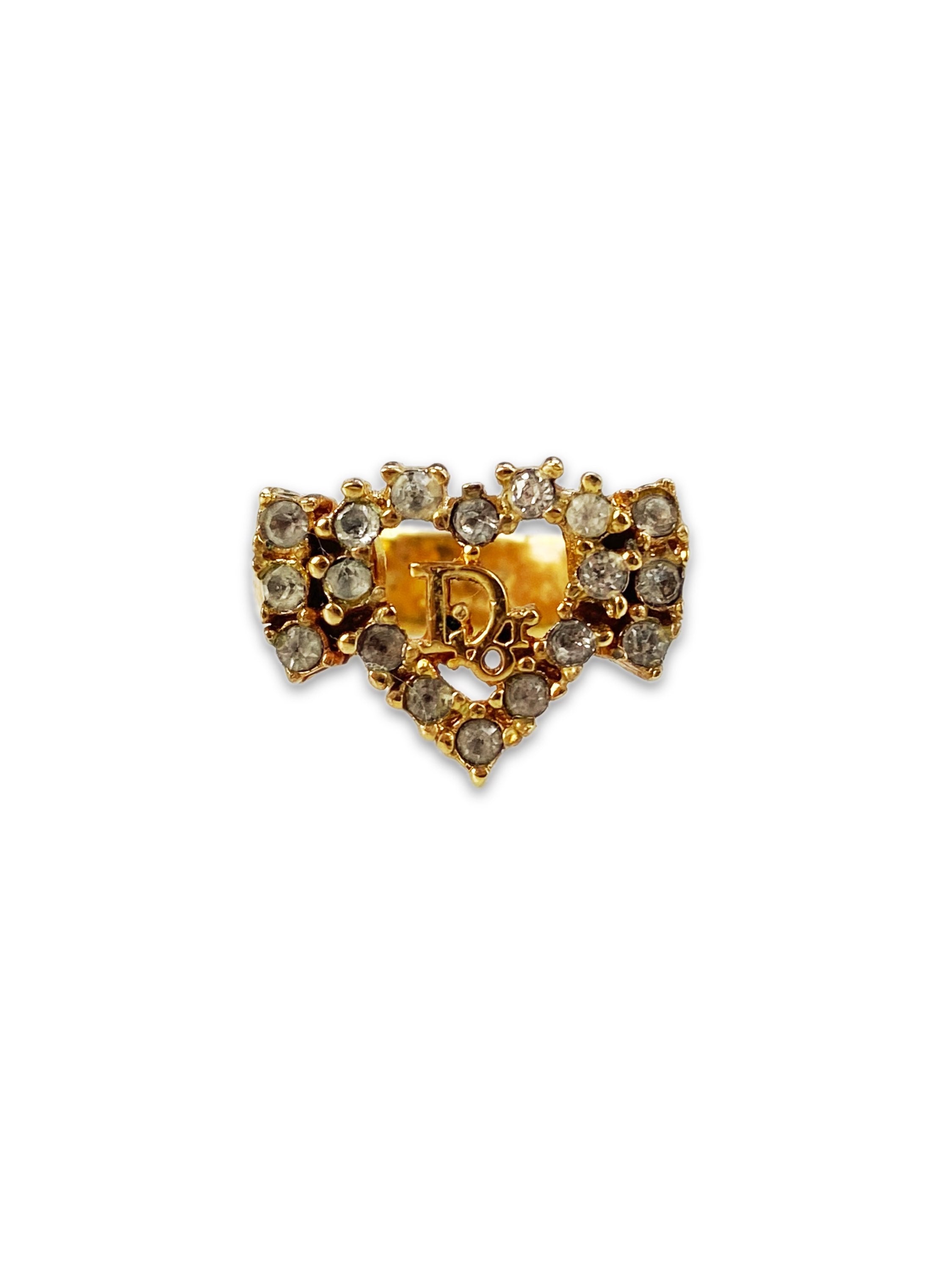 Dior Gold Heart Motif Crystal Ring
