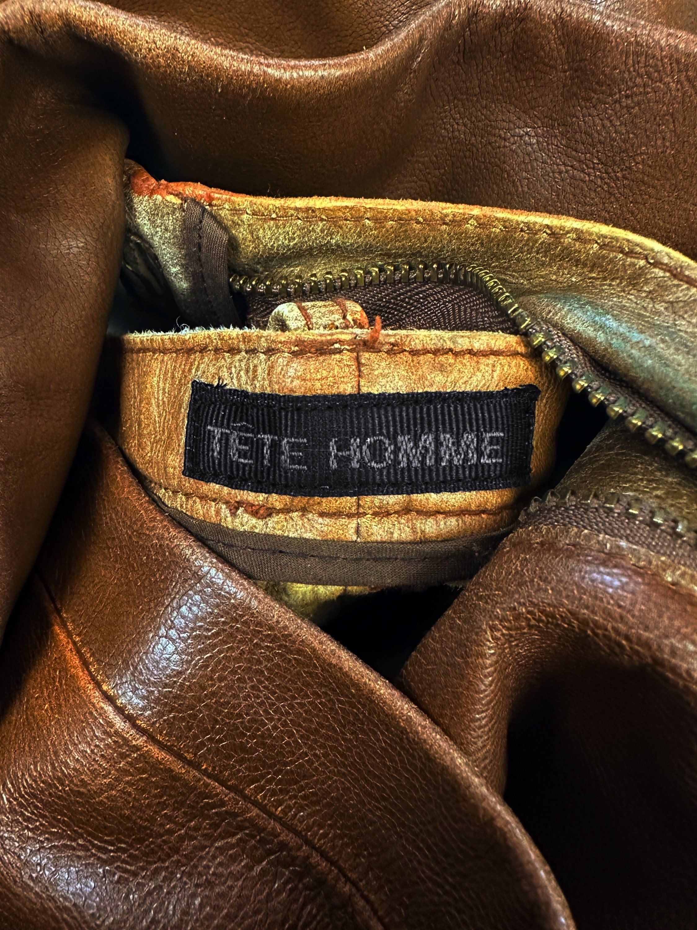 00s Tete Homme Brown Calfskin Leather Pants