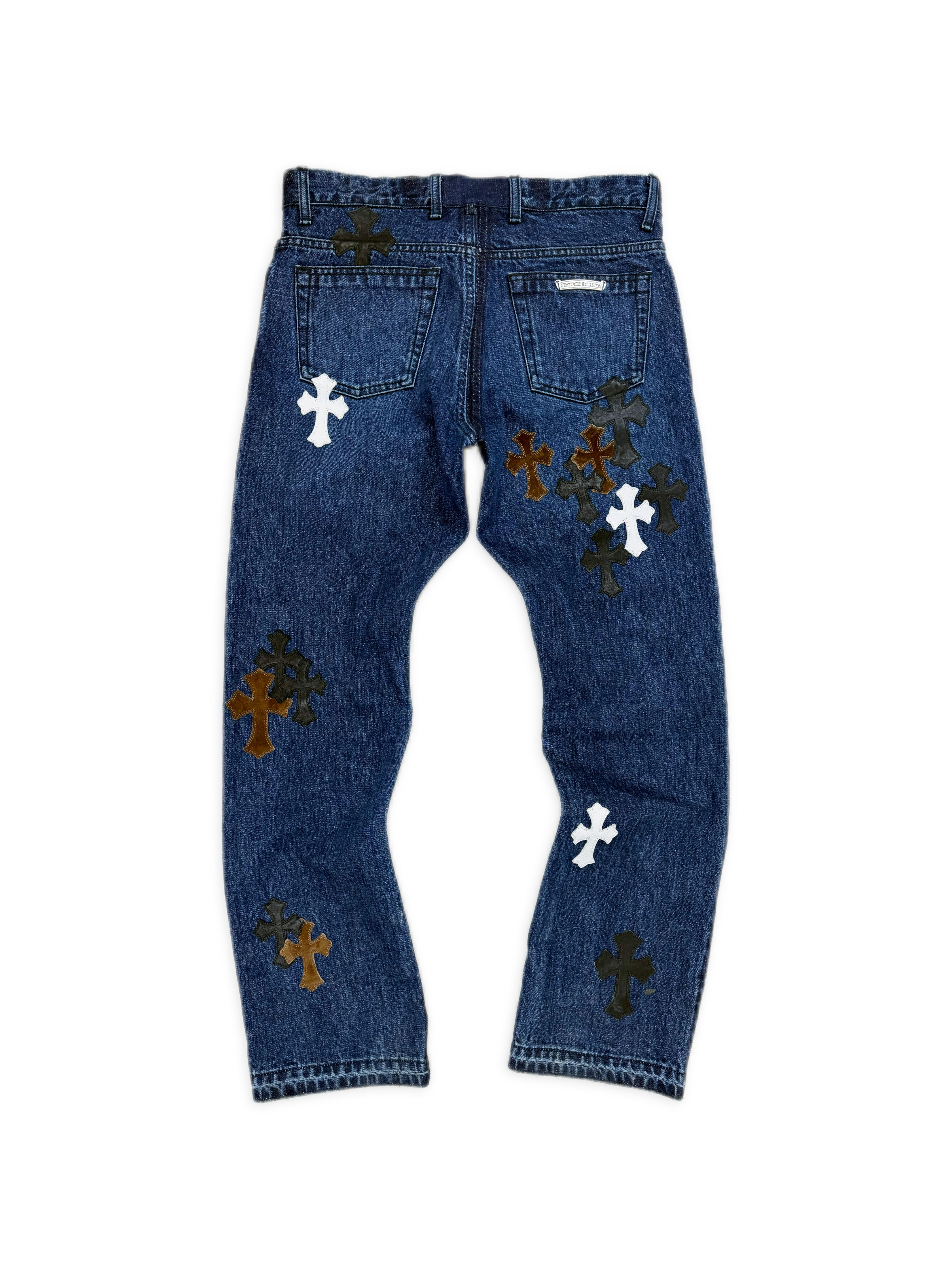 Chrome Hearts 35 Cross Patch Blue Fleur Knee .925 Silver Jeans