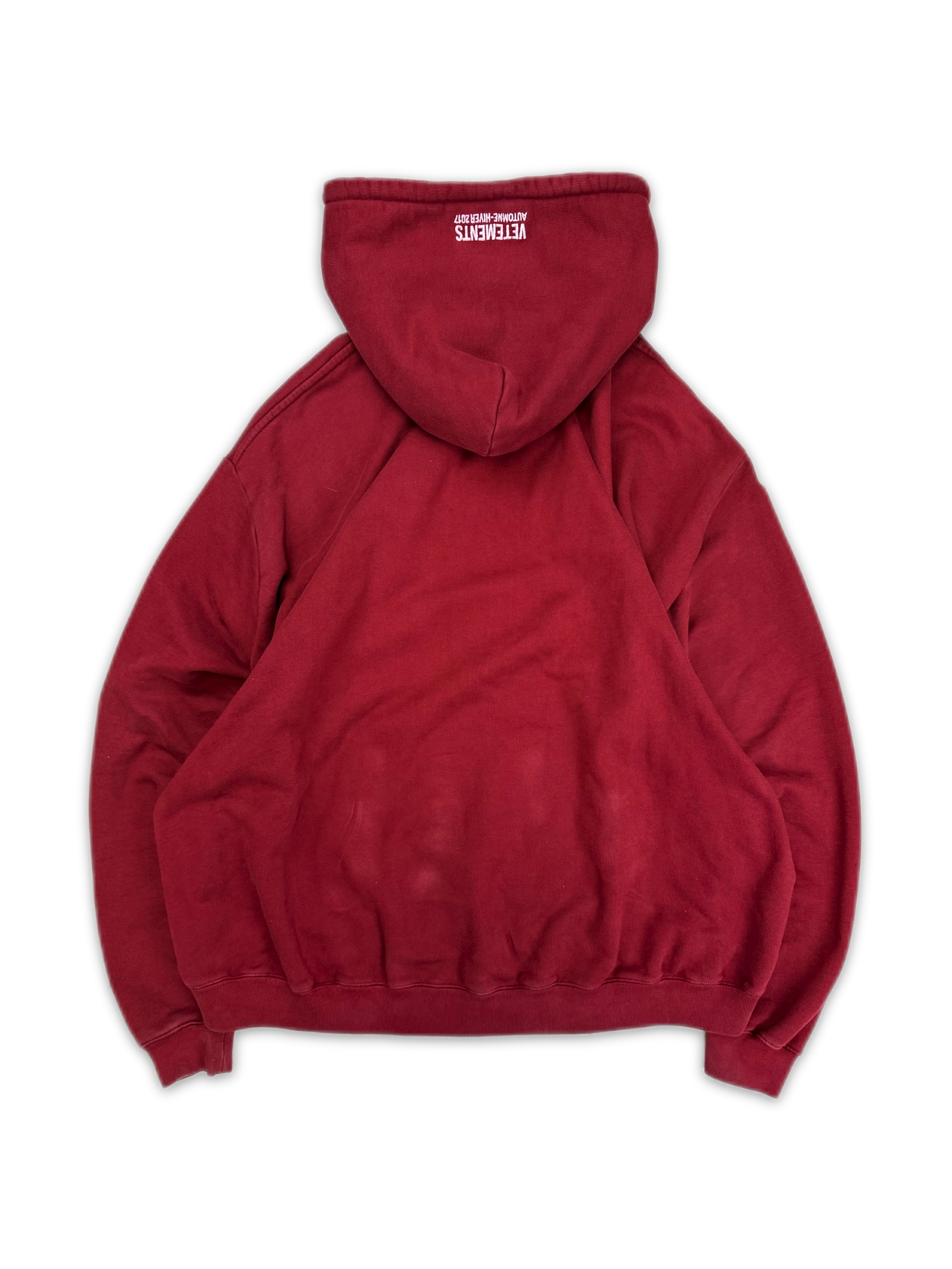 AW17 Vetements Homme ‘Bridges I Burn’ Burgundy Slogan Hoodie