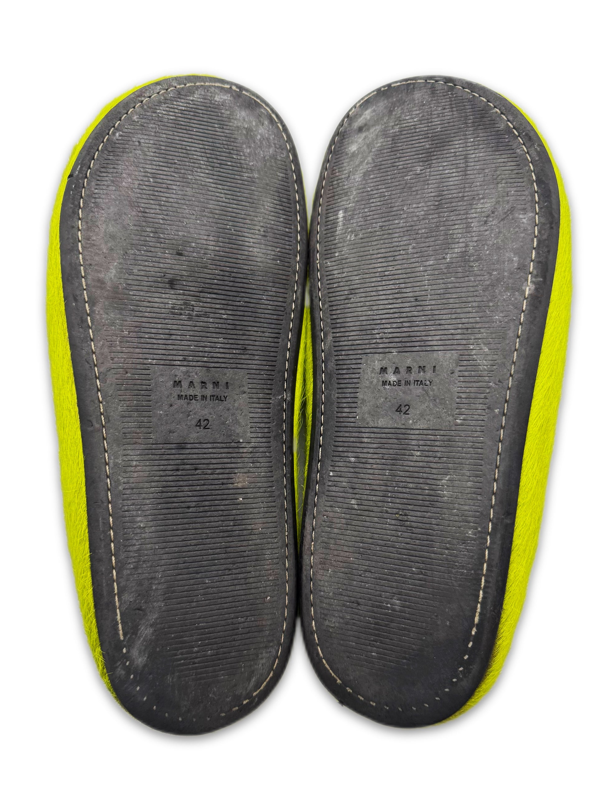 AW21 Marni Fussbet ‘Grinch’ Neon Mohair Leather Mules