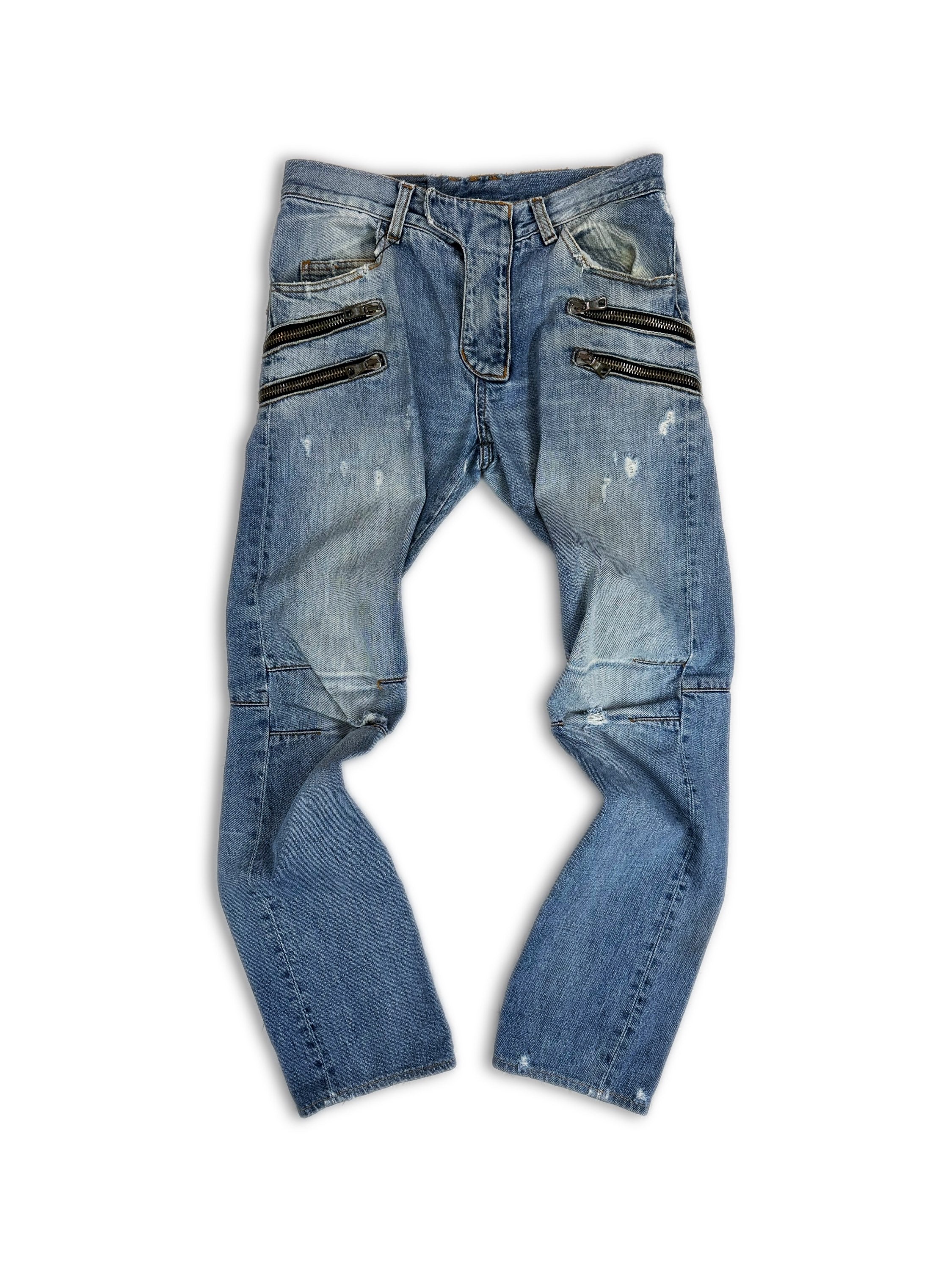Balmain ‘Gun Holster’ Multi-zip Light Wash Denim