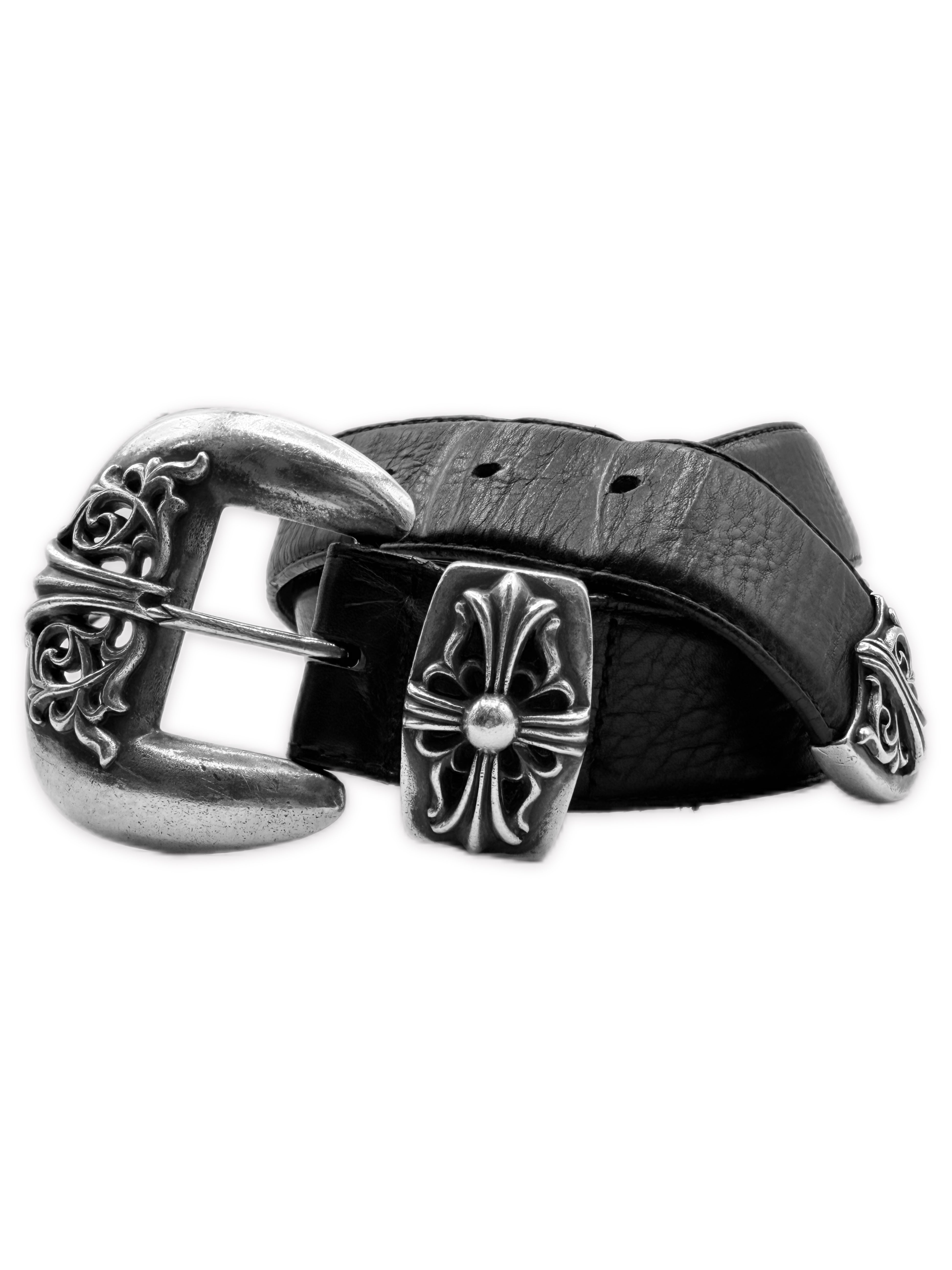Chrome Hearts 3 Piece Western Black Leather .925 Silver Belt