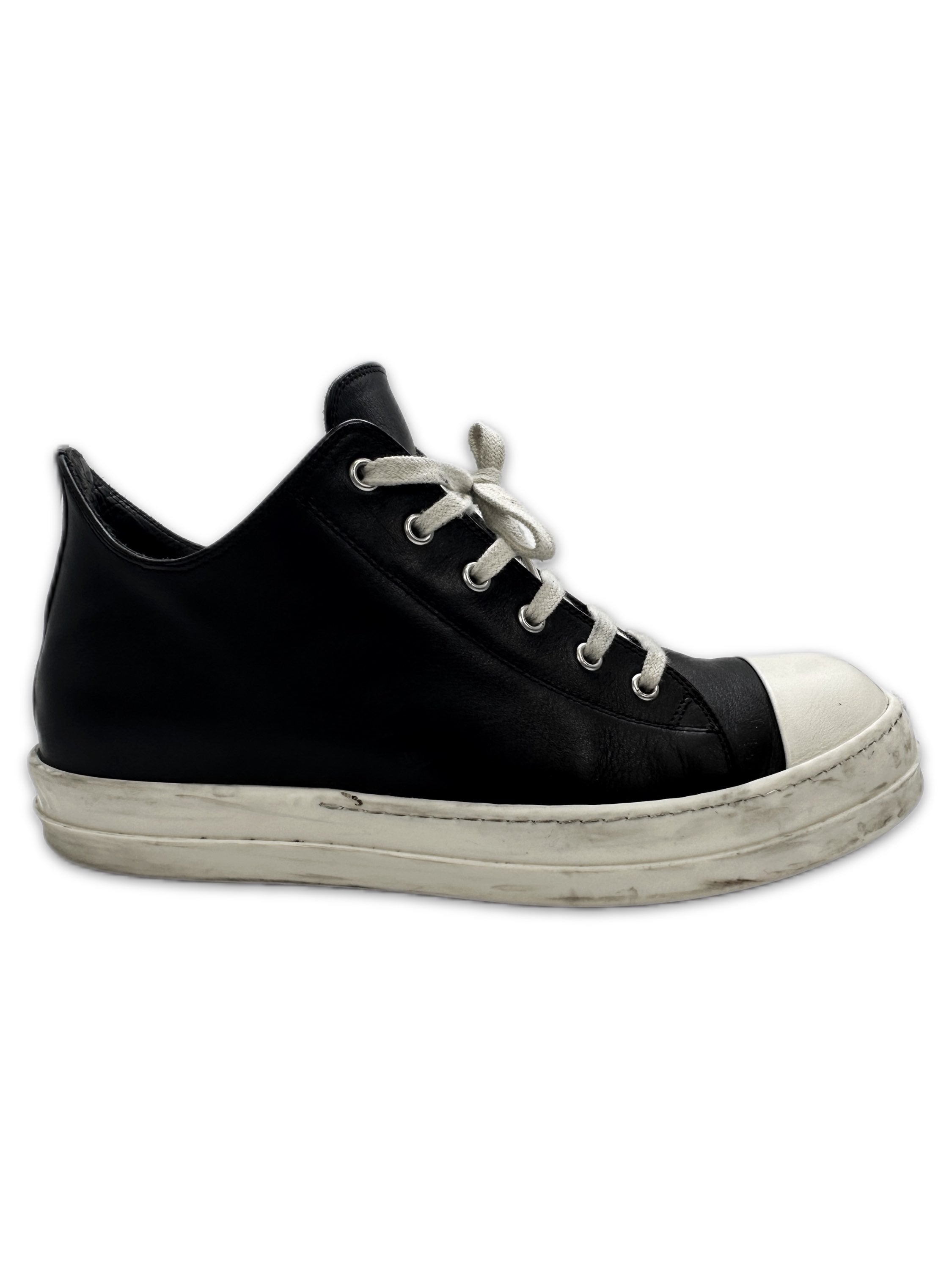 Rick Owens Black Leather Low-top Ramone Sneakers