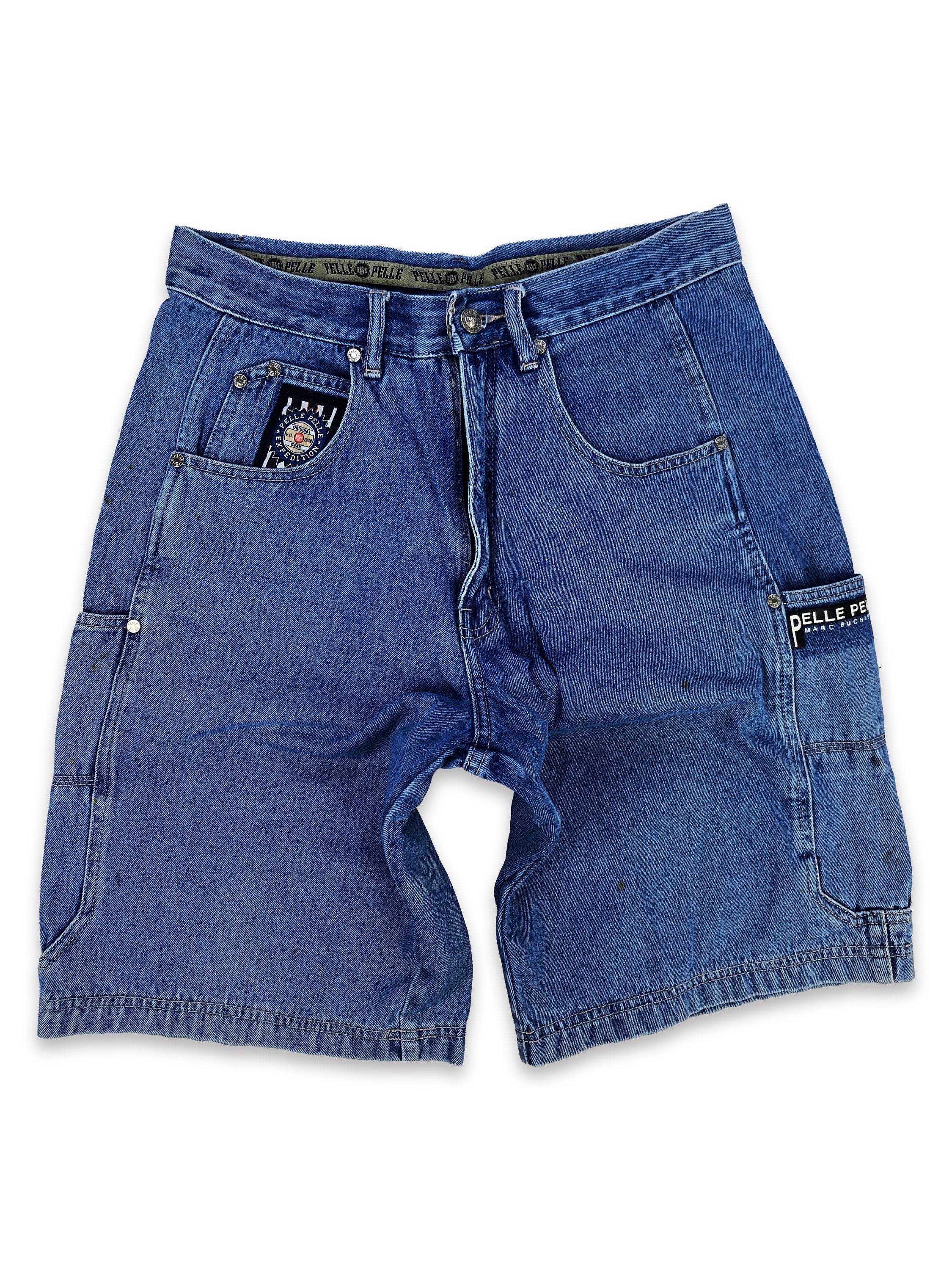 90s Pelle Pelle Patched Emblem Carpenter Jean Shorts