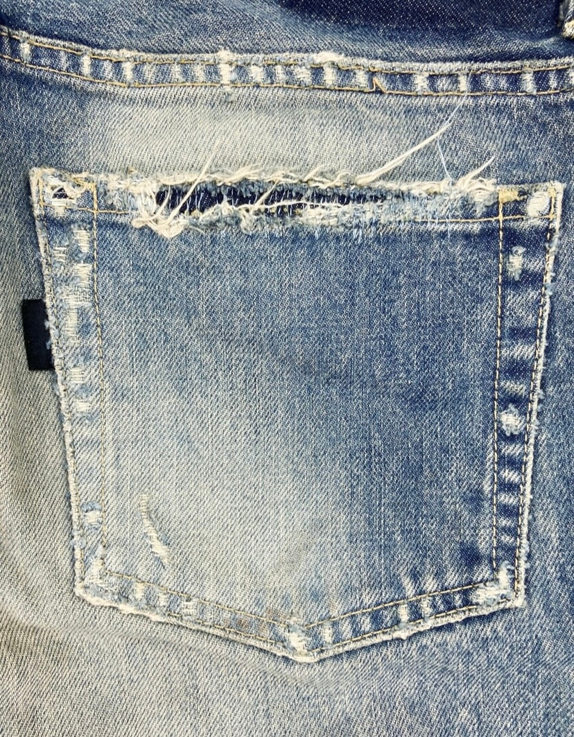 SS10 Undercover 68 Orange Yarn Sashiko Stitch Thrashed Denim