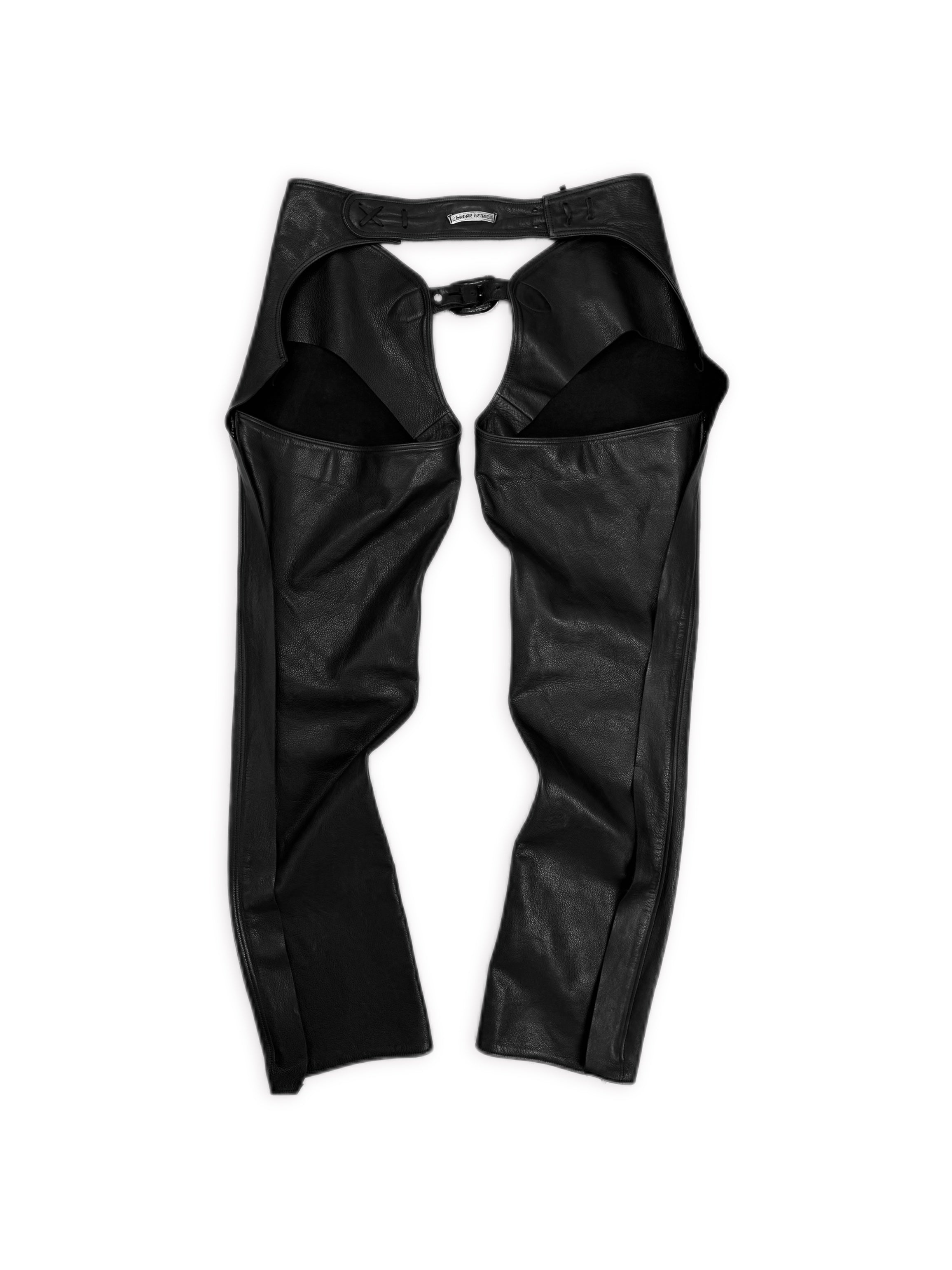 Chrome Hearts Floral Oval Buckle Black Leather Side-zip Chaps