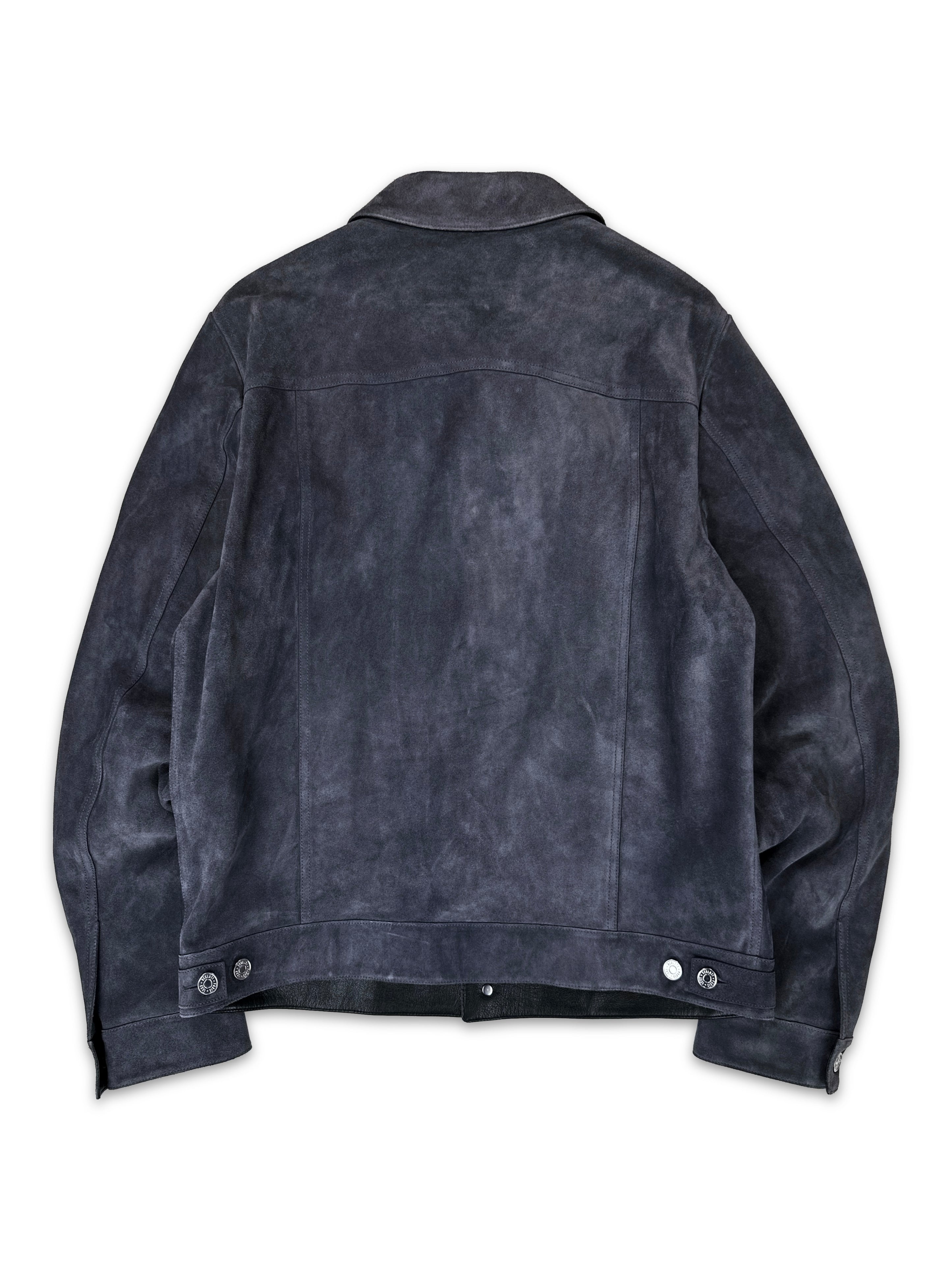 SS18 Berluti by Haider Ackermann Calfskin Suede Purple Leather Trim Jacket