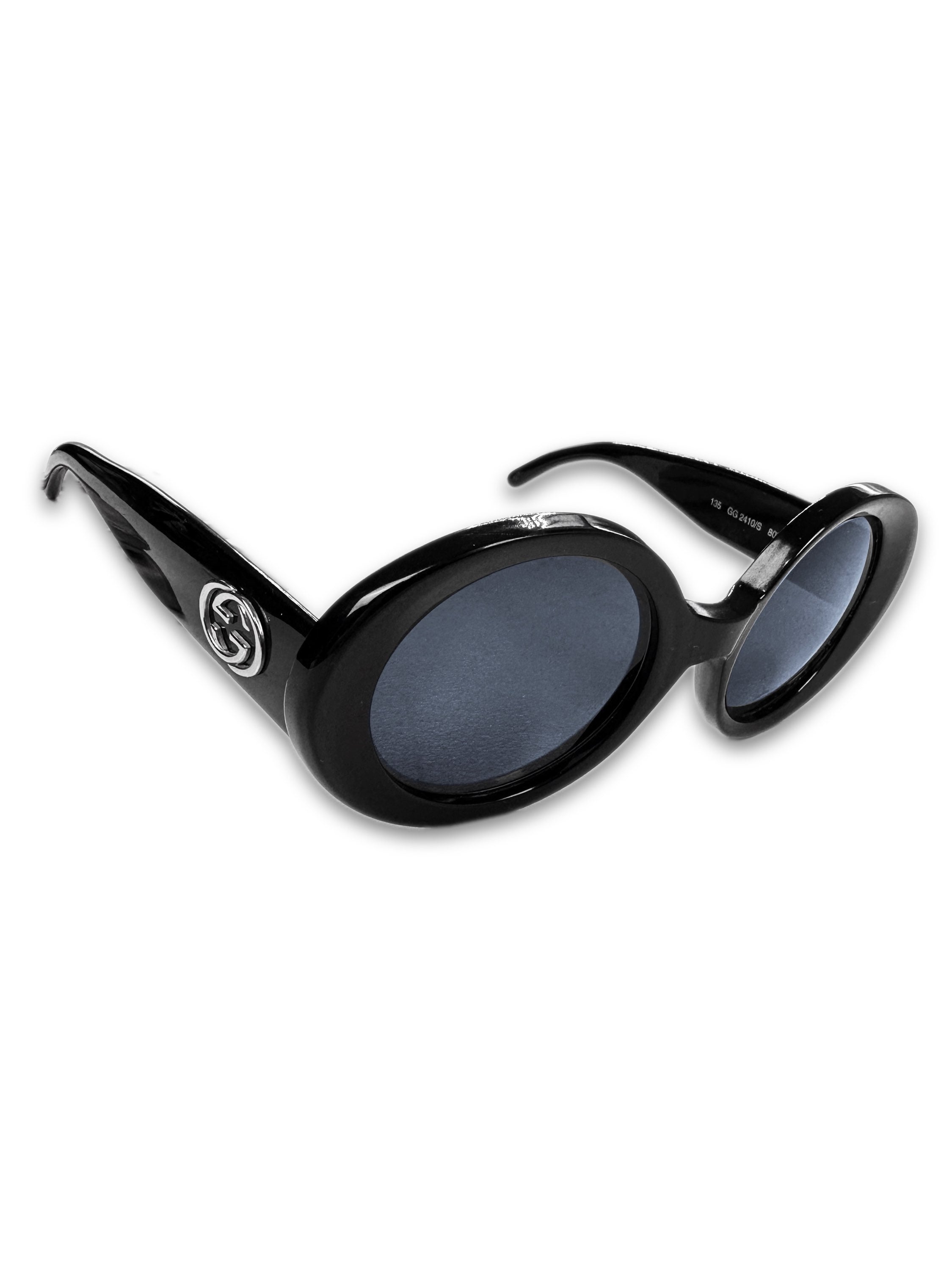 Gucci Silver GG Black Frane Blue Tint Sunglasses