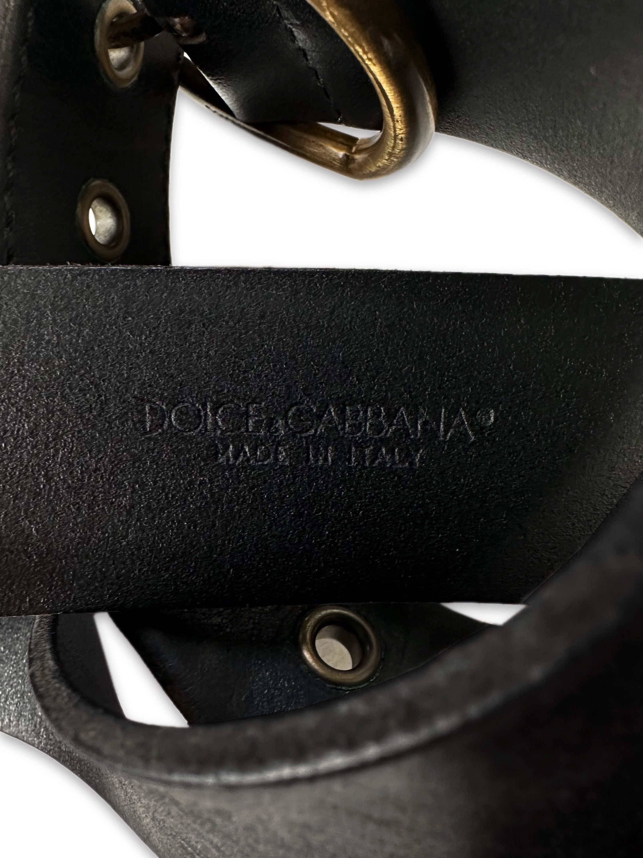 00s Dolce & Gabbana Black Leather Metallic Buckle Belt