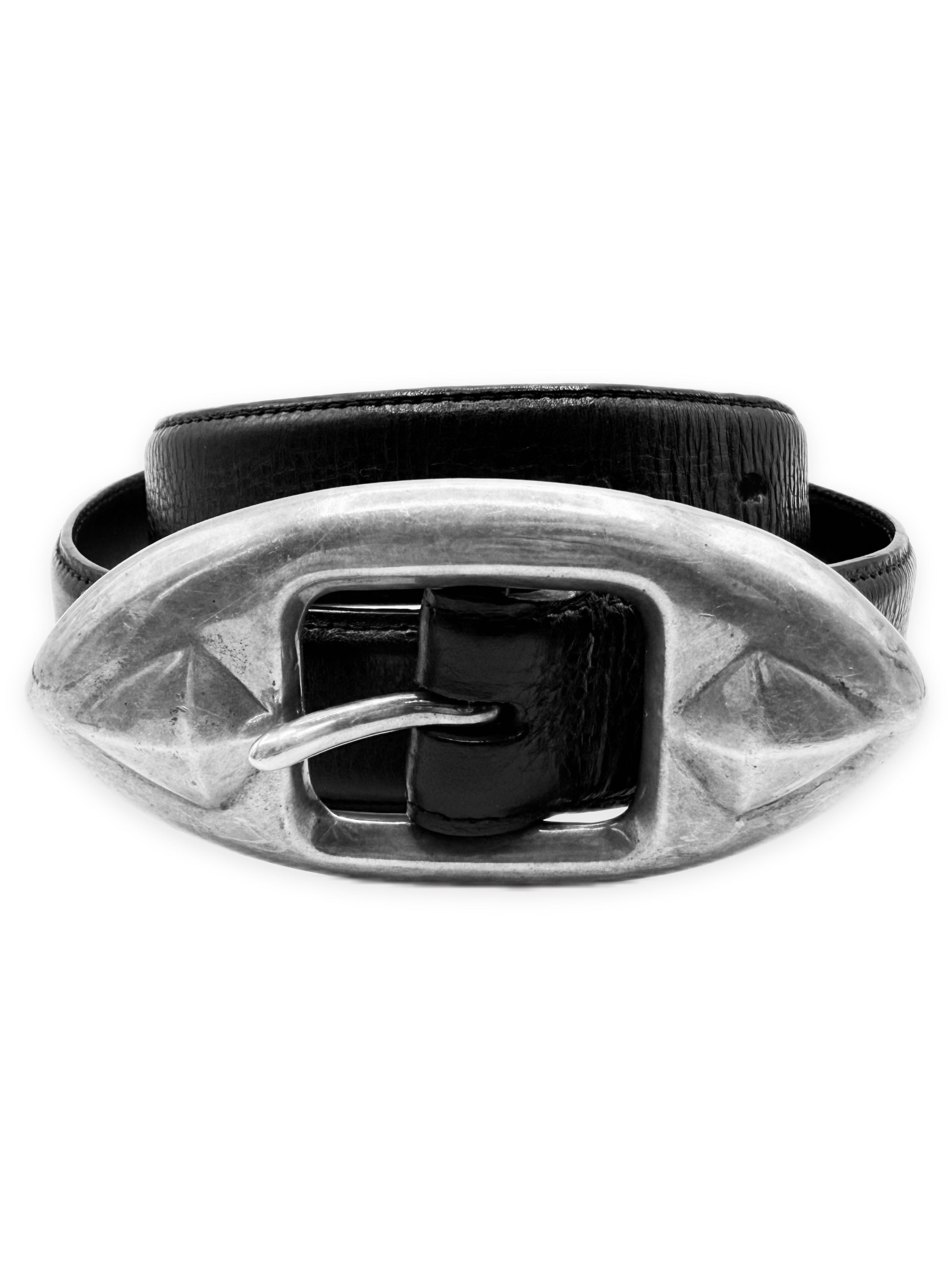 Chrome Hearts Waxed Punk Studded Oval Black Leather Belt