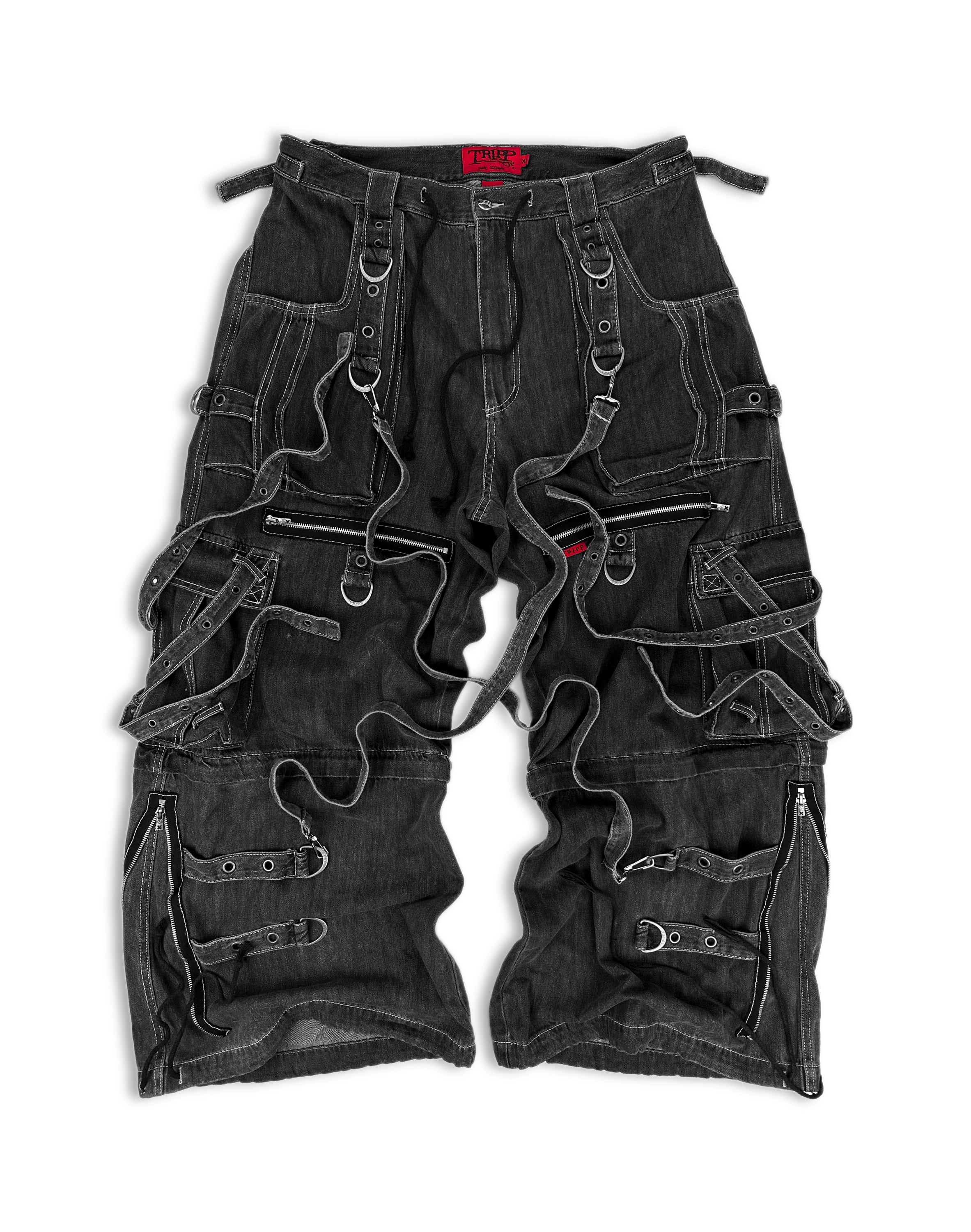 00s Tripp NYC ‘Raver’ Bondage Strap Flared Cut Grey Denim