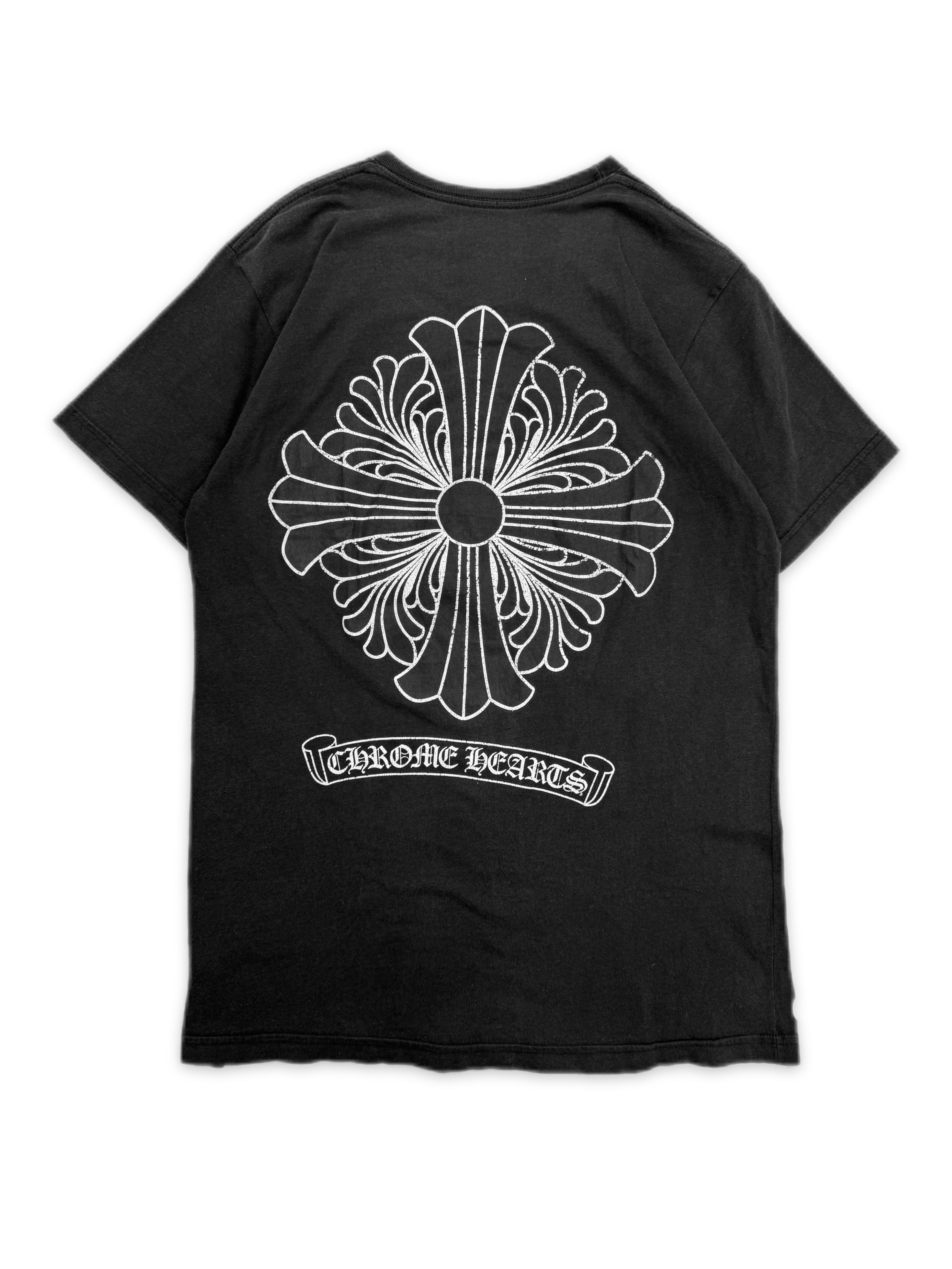 Chrome Hearts Plus Scroll Logo Faded Pocket T-Shirt