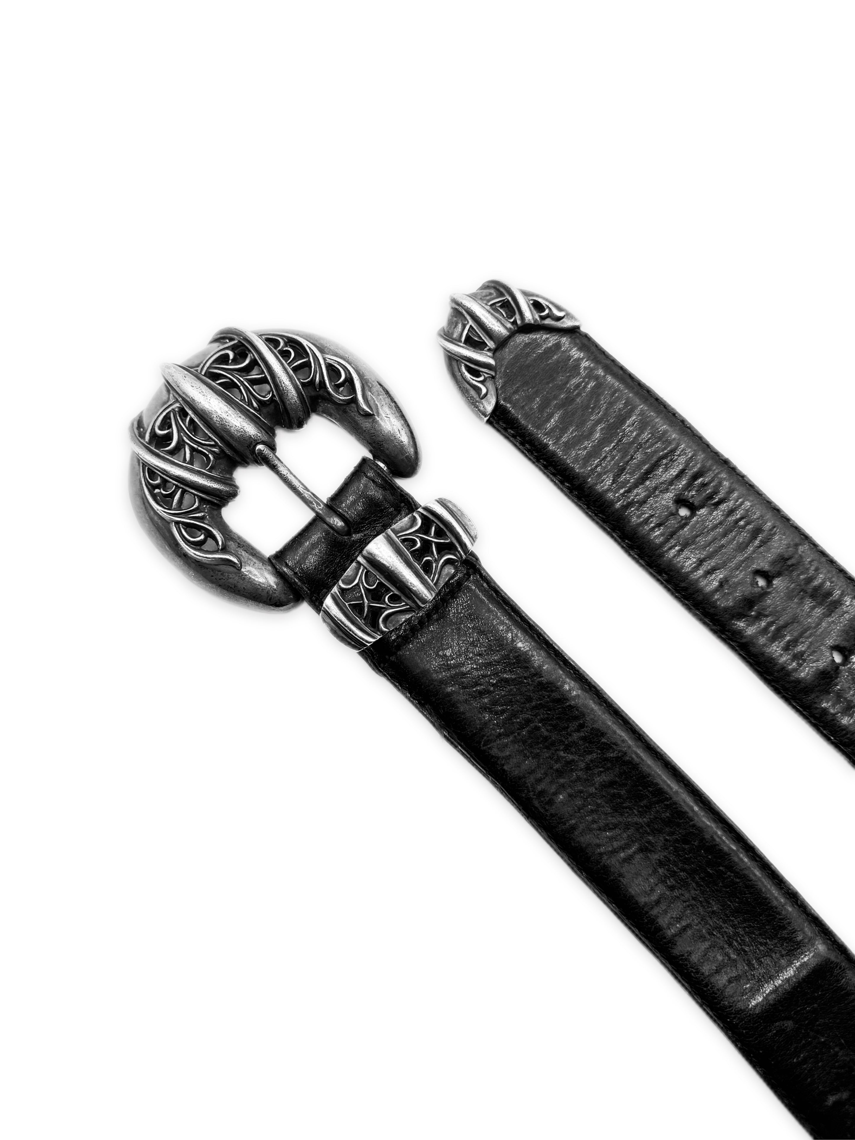 Chrome Hearts 3 Piece Talon .925 Silver Western Black Leather Belt