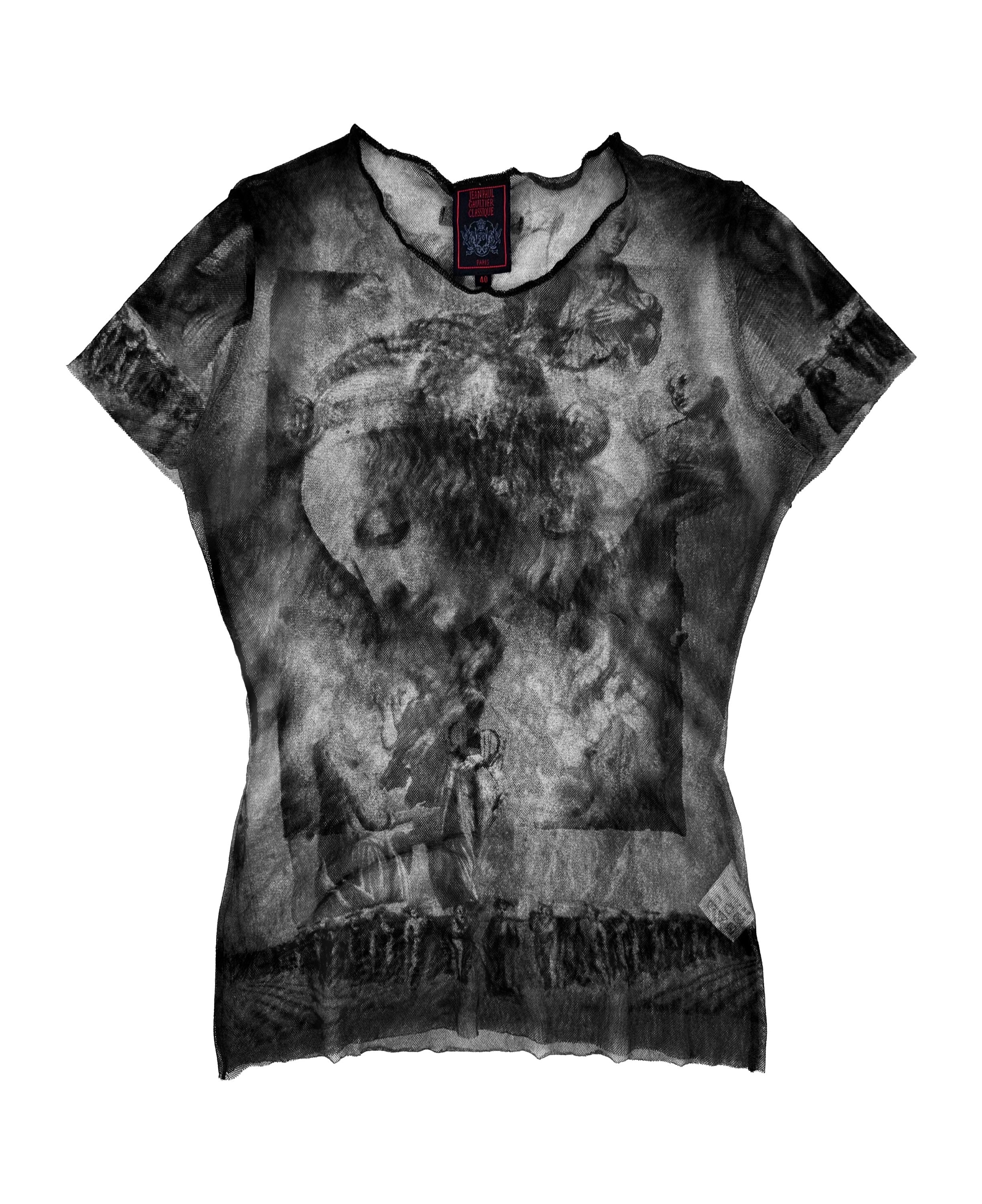 90s Jean Paul Gaultier ‘Religion’ Face Black Mesh T-Shirt