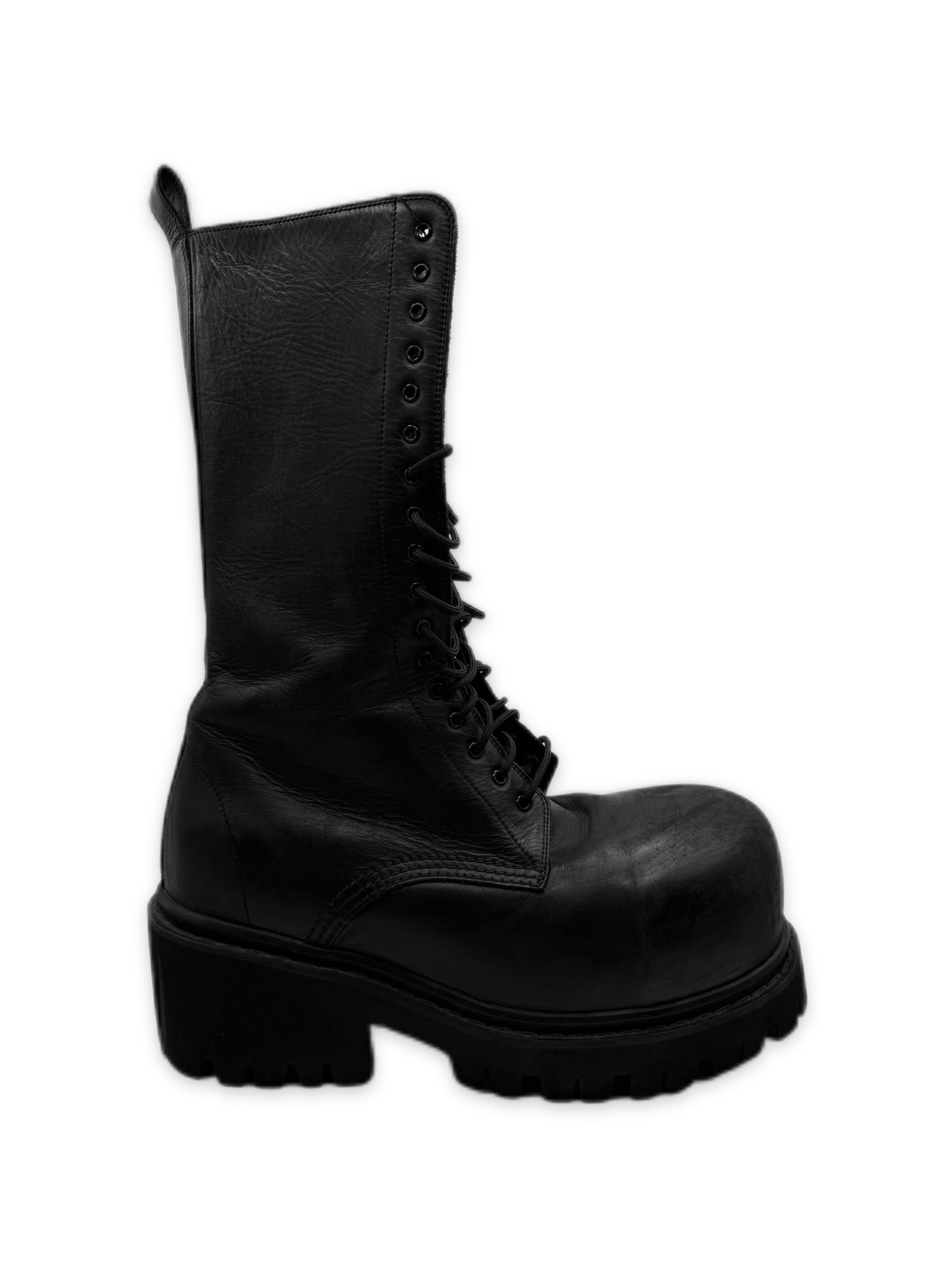 AW24 Balenciaga ‘Stomper’ Runway Tall High-top Black Leather Boots