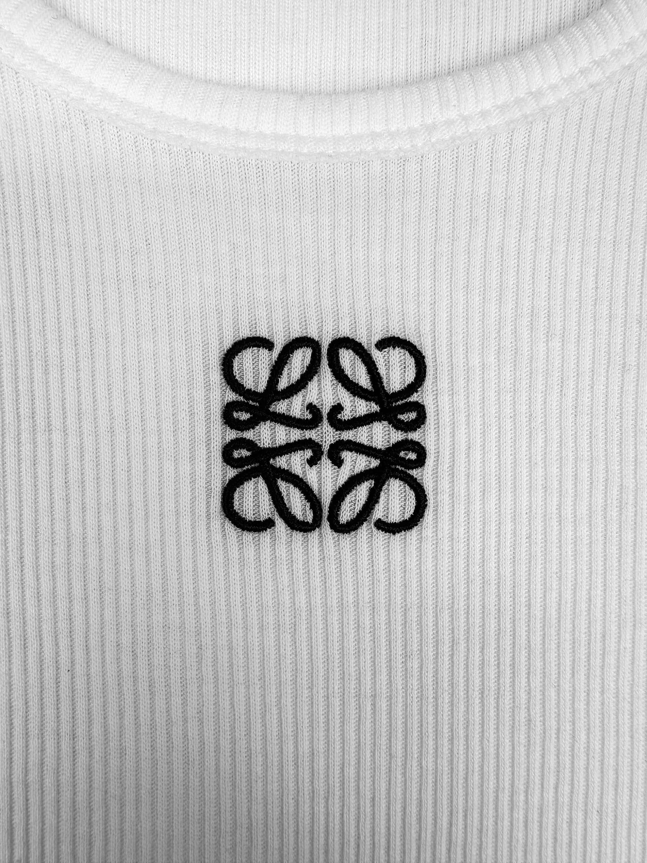 SS23 Loewe Anagram White Ribbed Embroidered Chest Logo Tank-top
