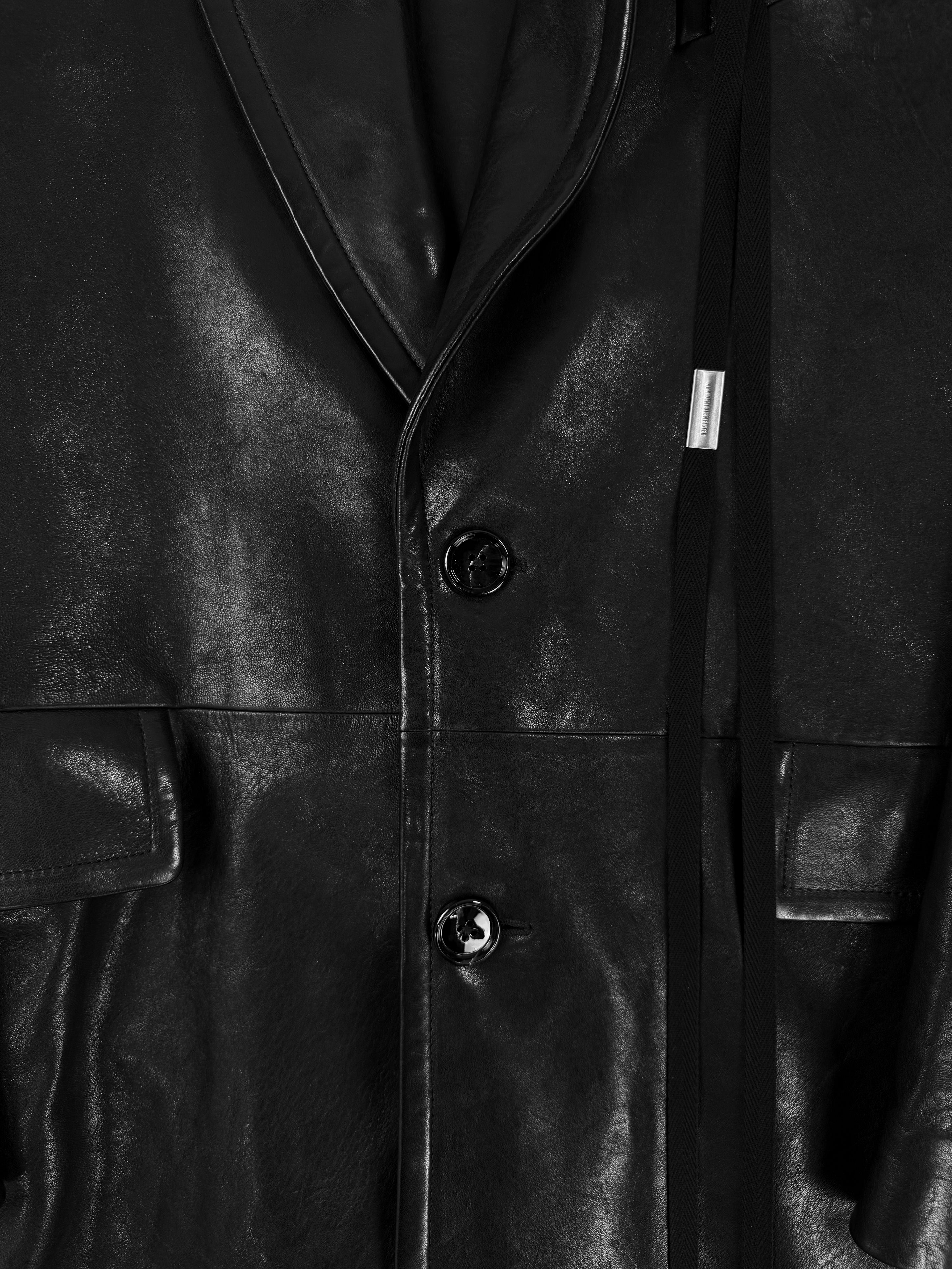 AW25 Ann Demeulemeester Black Leather Oversized Trench Coat