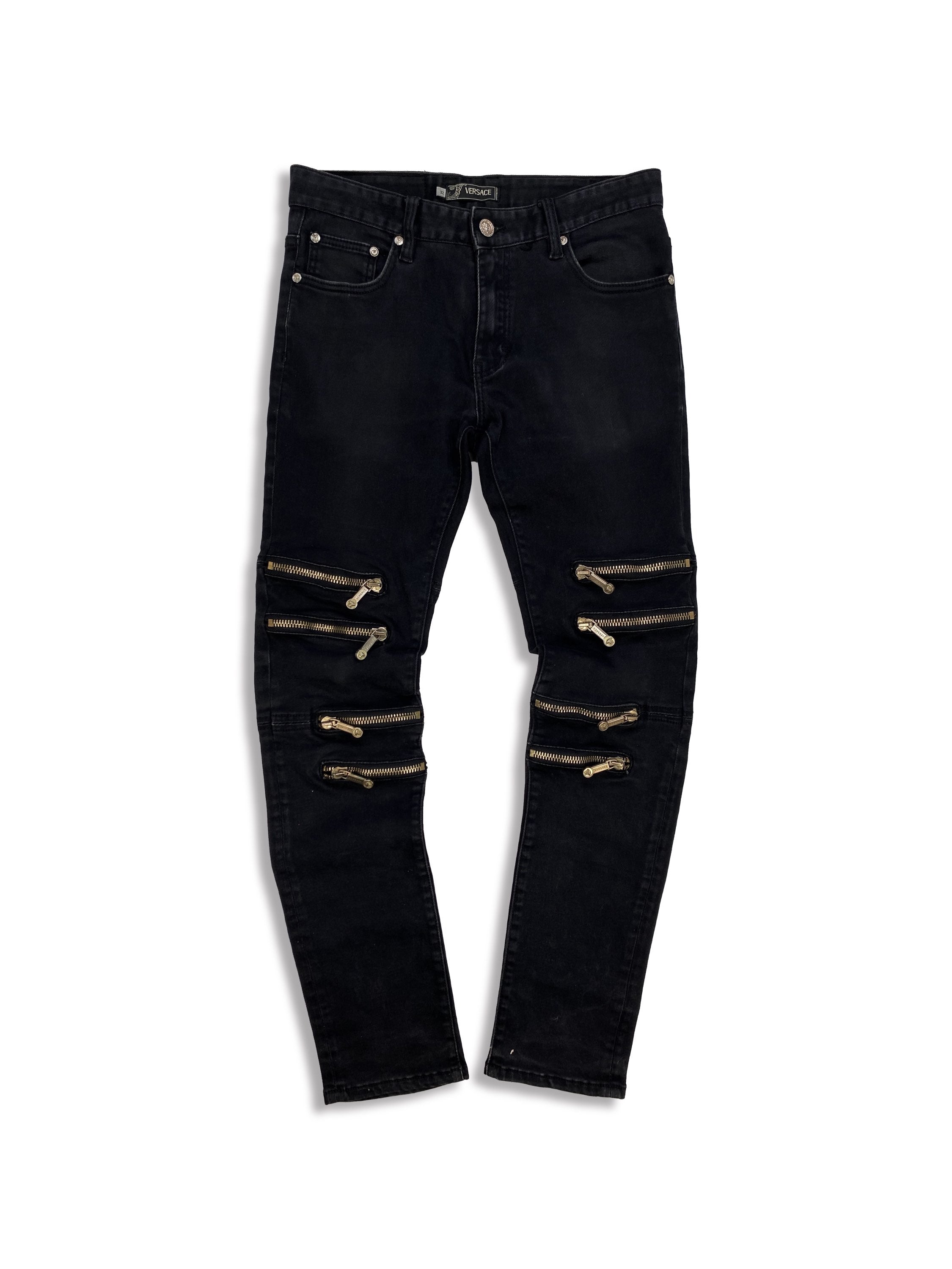 Versace Multi Zip Pocket Metallic Black Denim Jeans