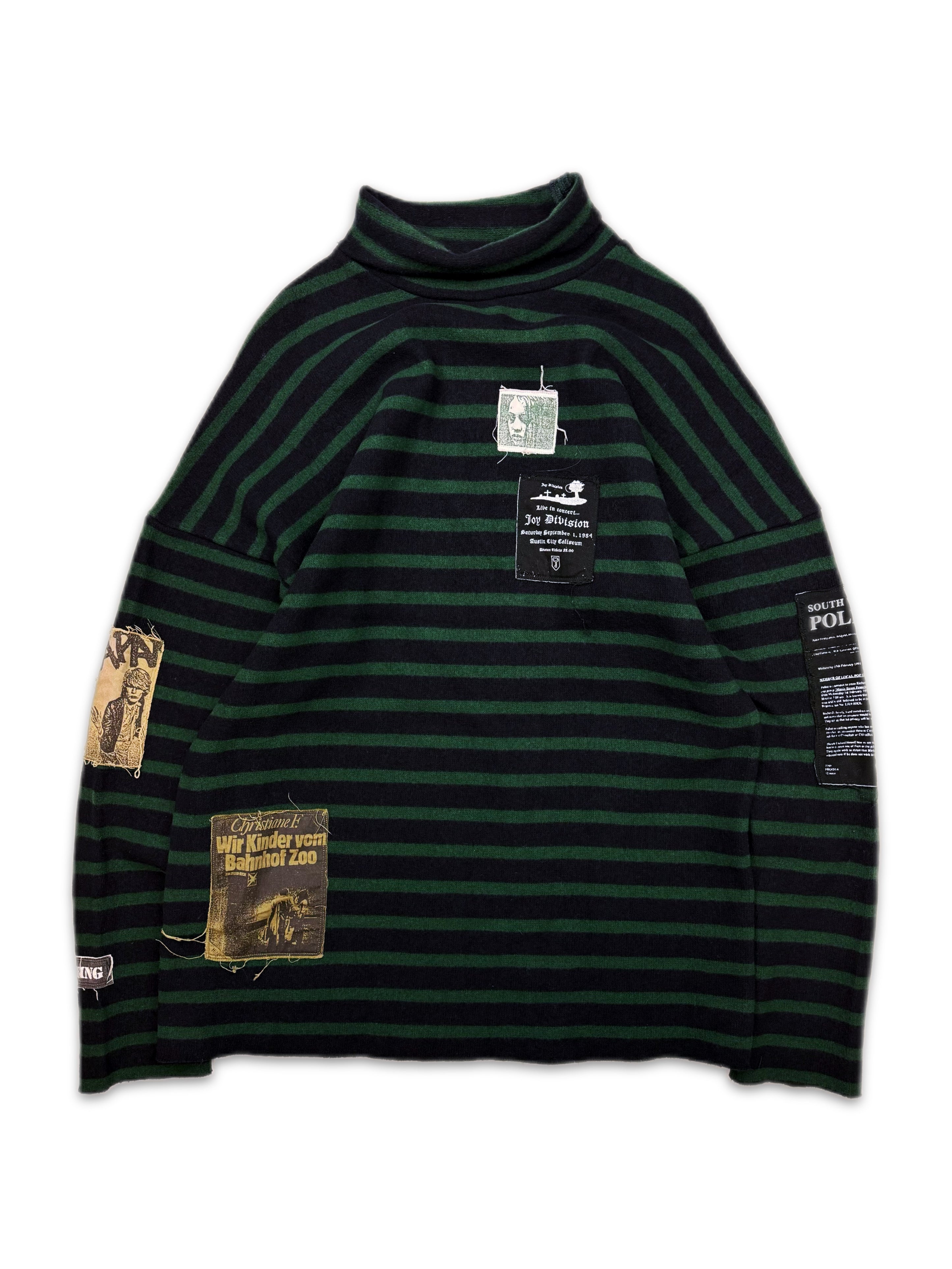 AW01 Raf Simons ‘Riot, Riot, Riot’ Patch Striped Turtleneck Sweater
