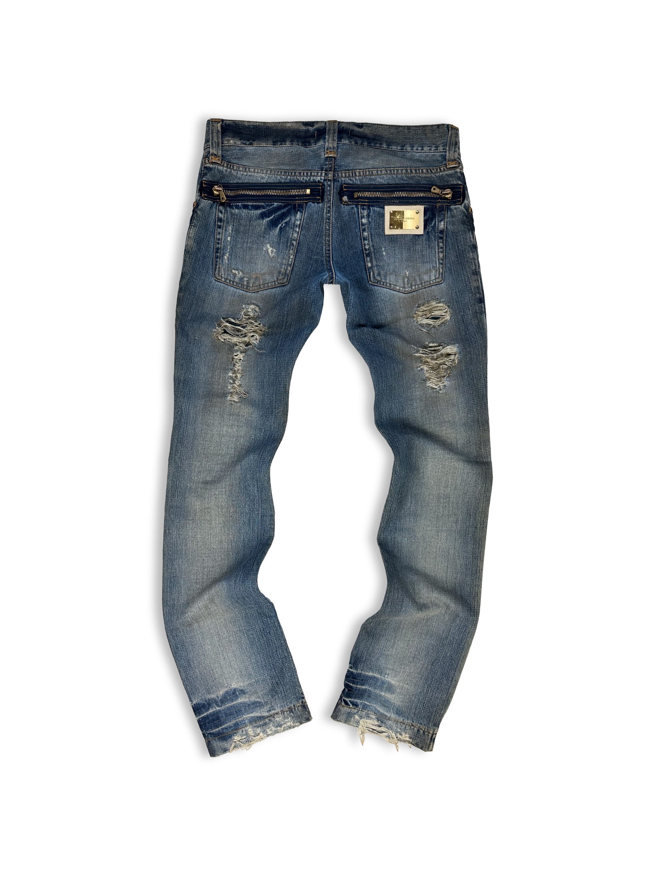 00s Dolce &amp; Gabbana Mud Wash Distressed Cross Denim