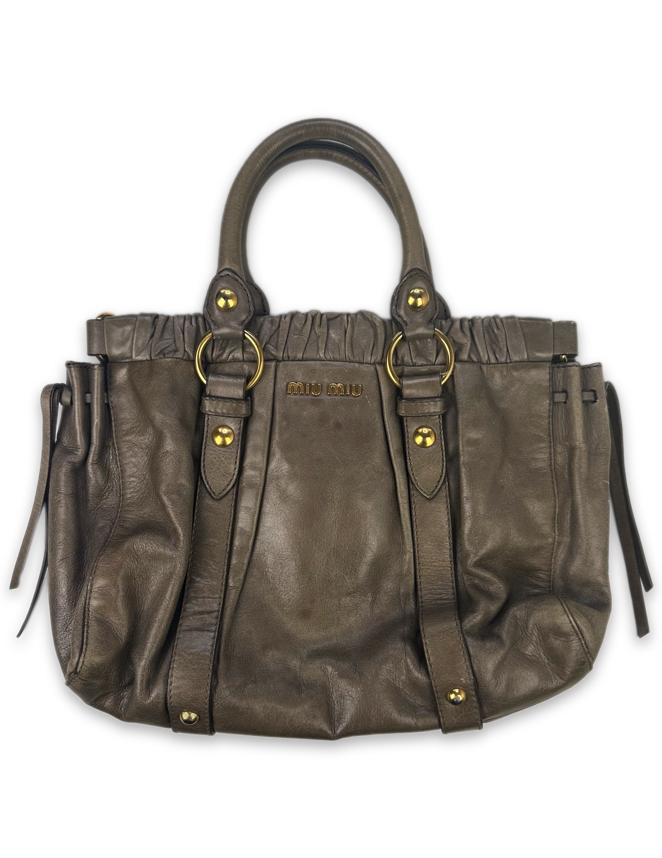 Miu Miu Dark Brown Leather Metallic Handbag
