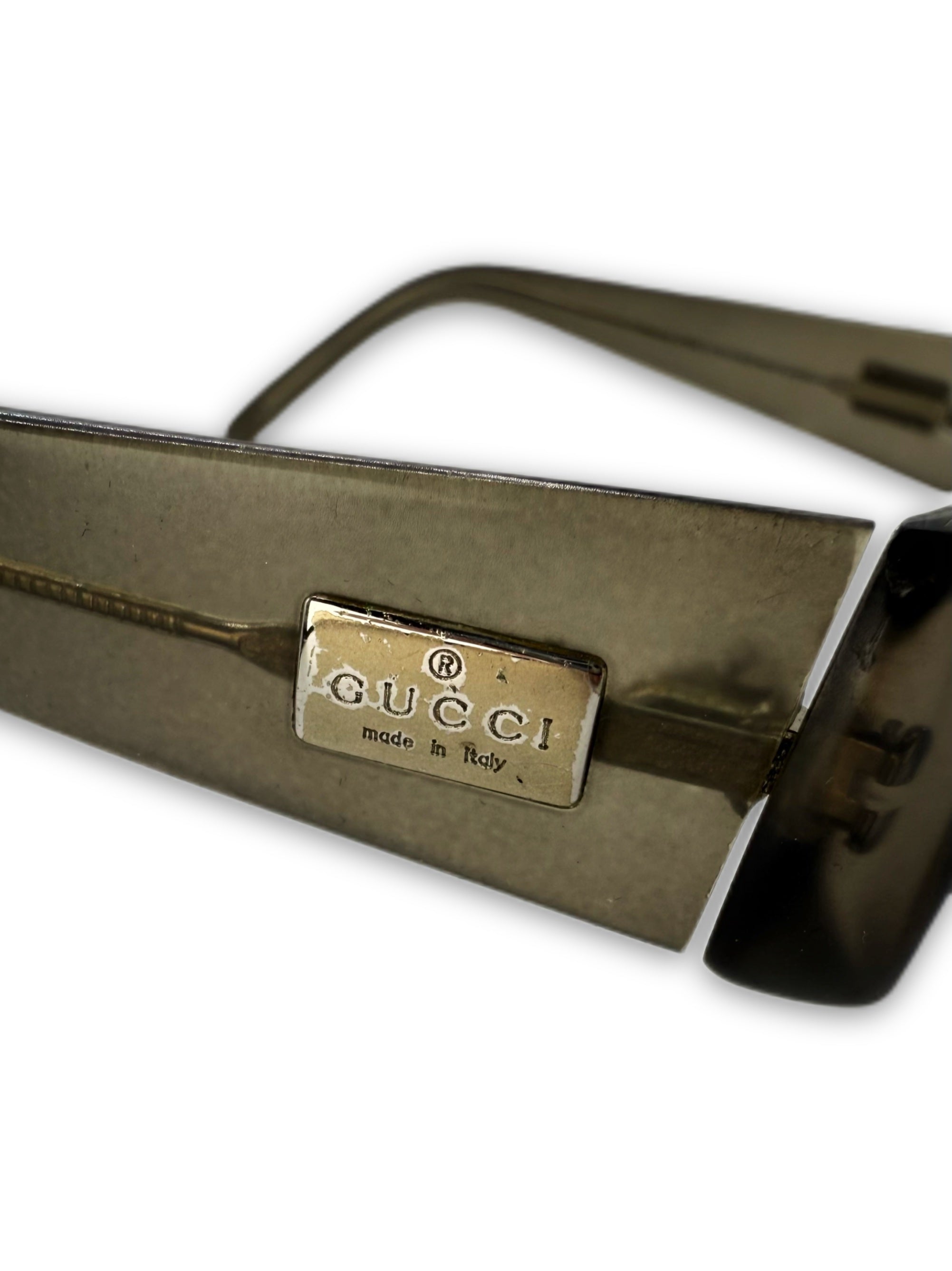 00s Gucci Olive Green Oval Blue Tint Semi-Transparent Sunglasses