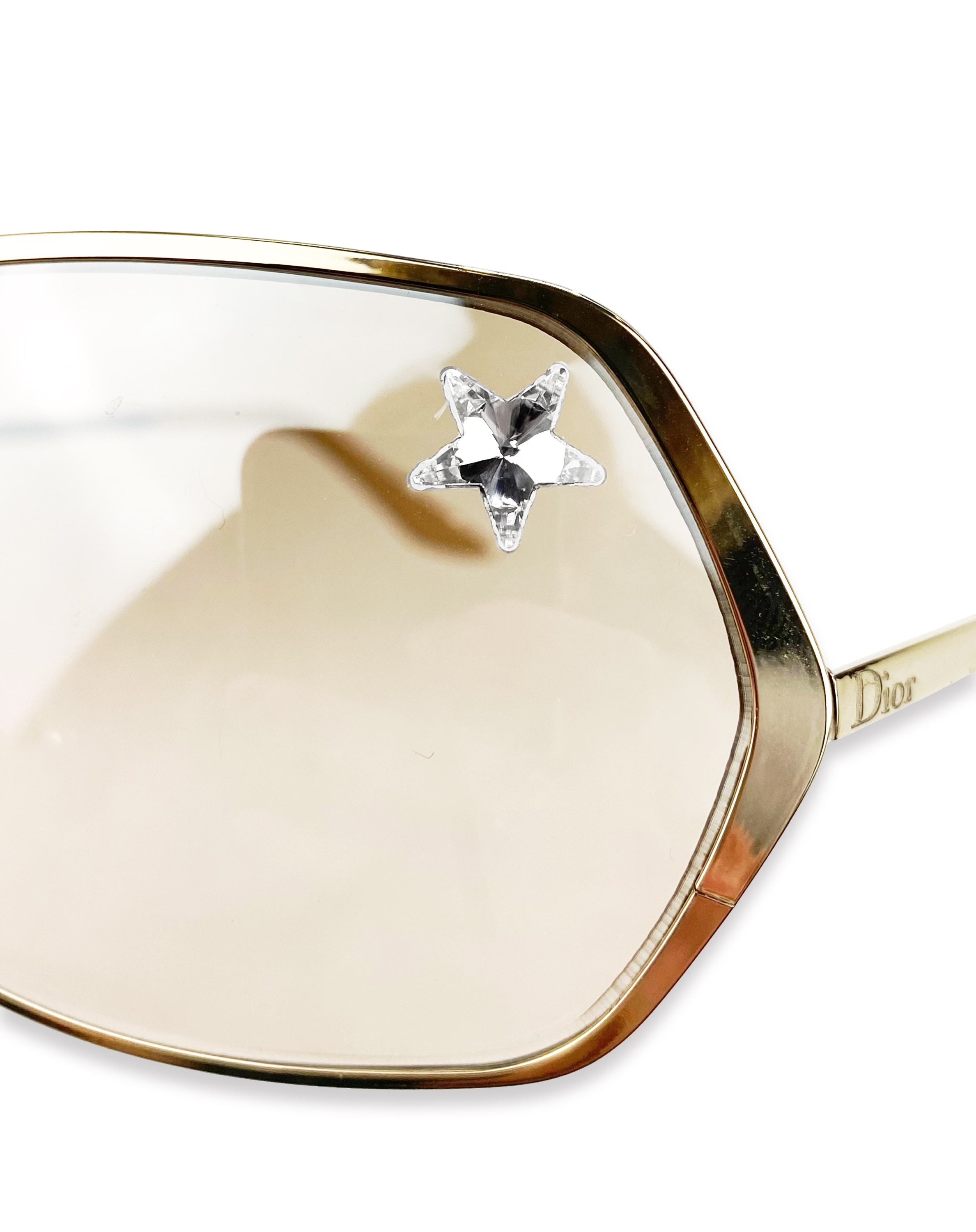 2000’s Dior Star Bejewelled Warm Tint Metallic Aviator Sunglasses