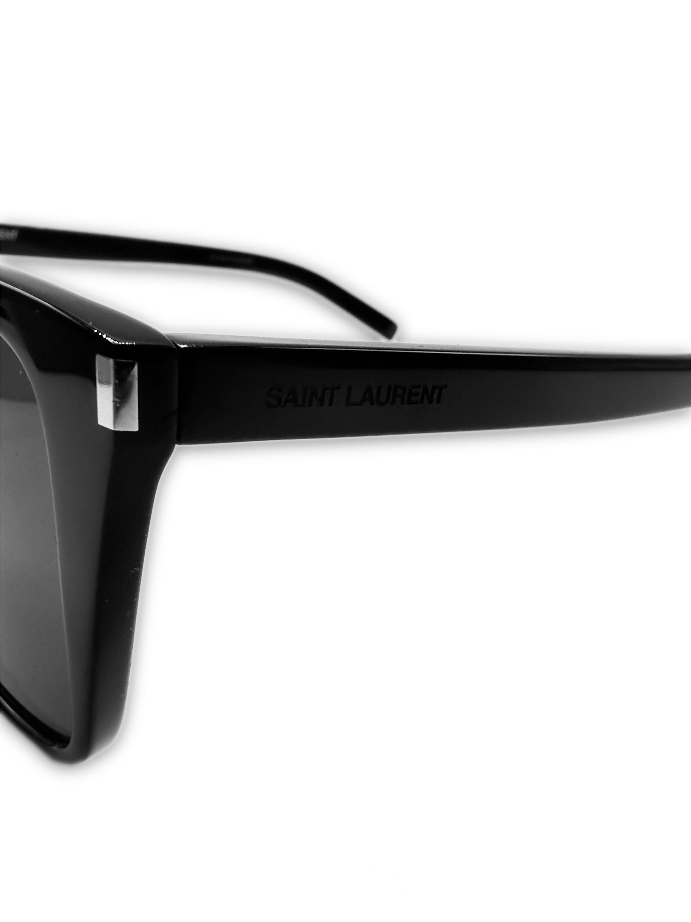 Saint Laurent Black Wayfarer Silver Logo Sunglasses