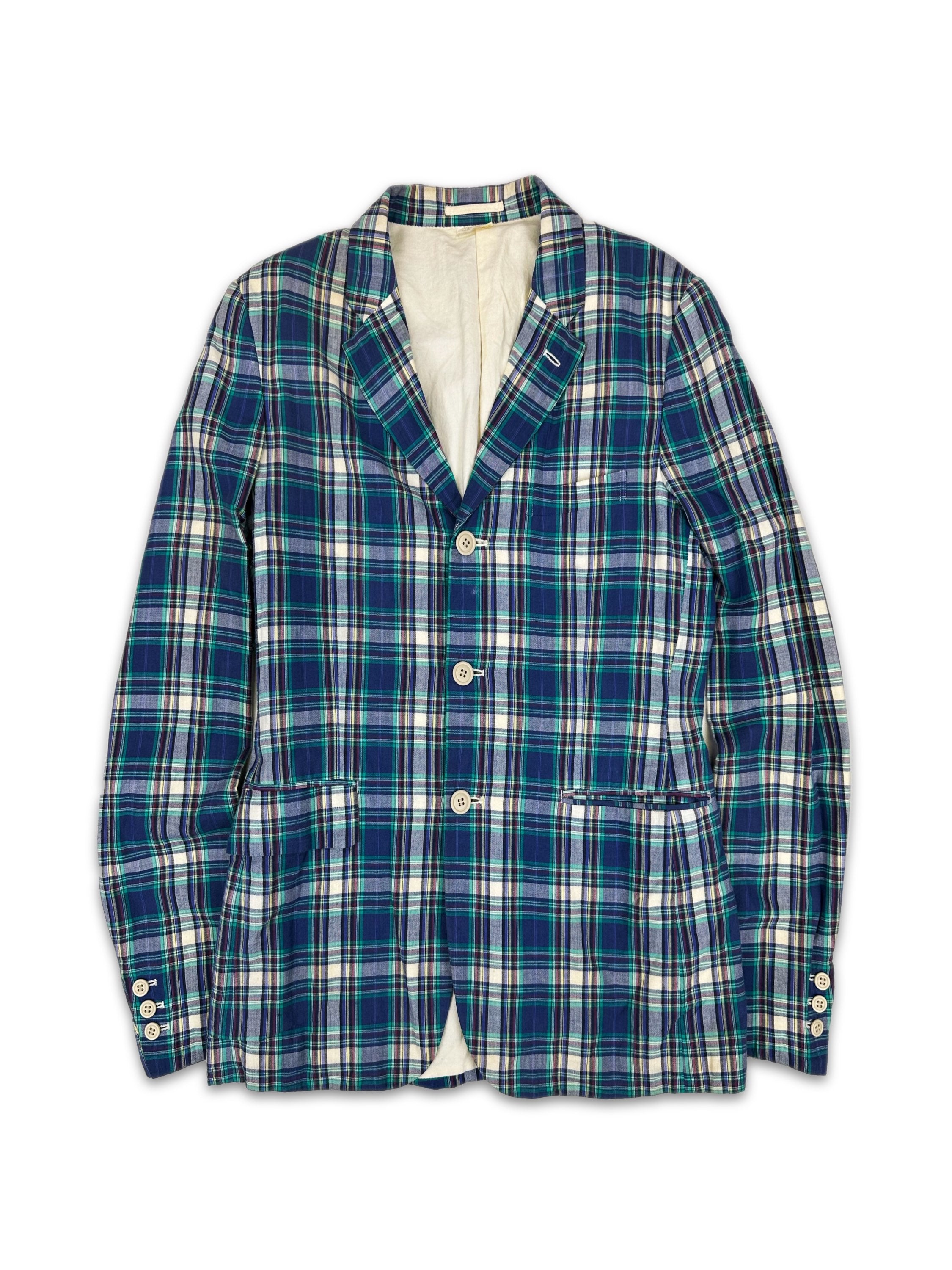 00s Comme des Garçons Homme Plus Blue Plaid Checkered Suit Jacket