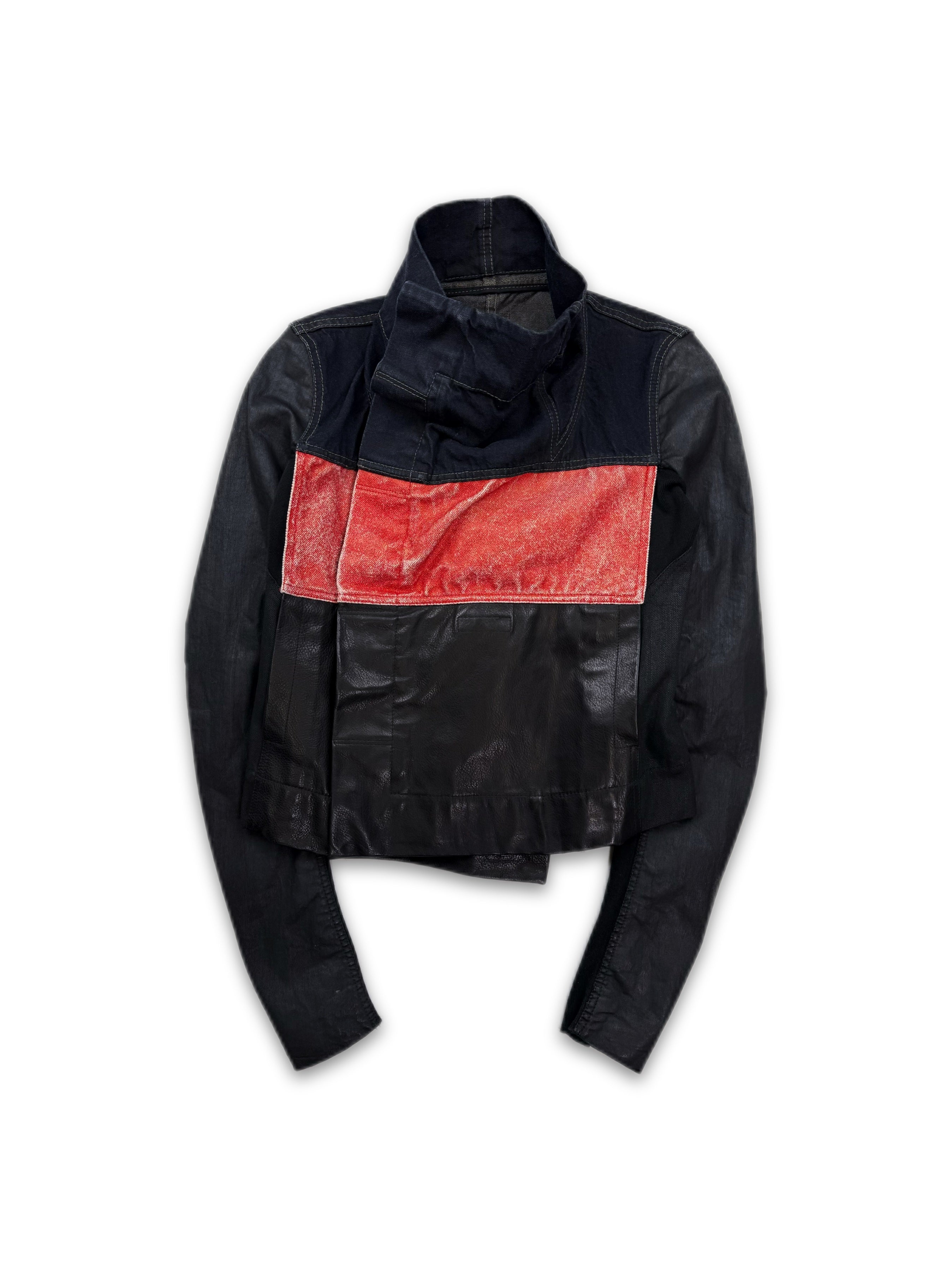 Rick Owens Striped Waxed Denim Biker Jacket