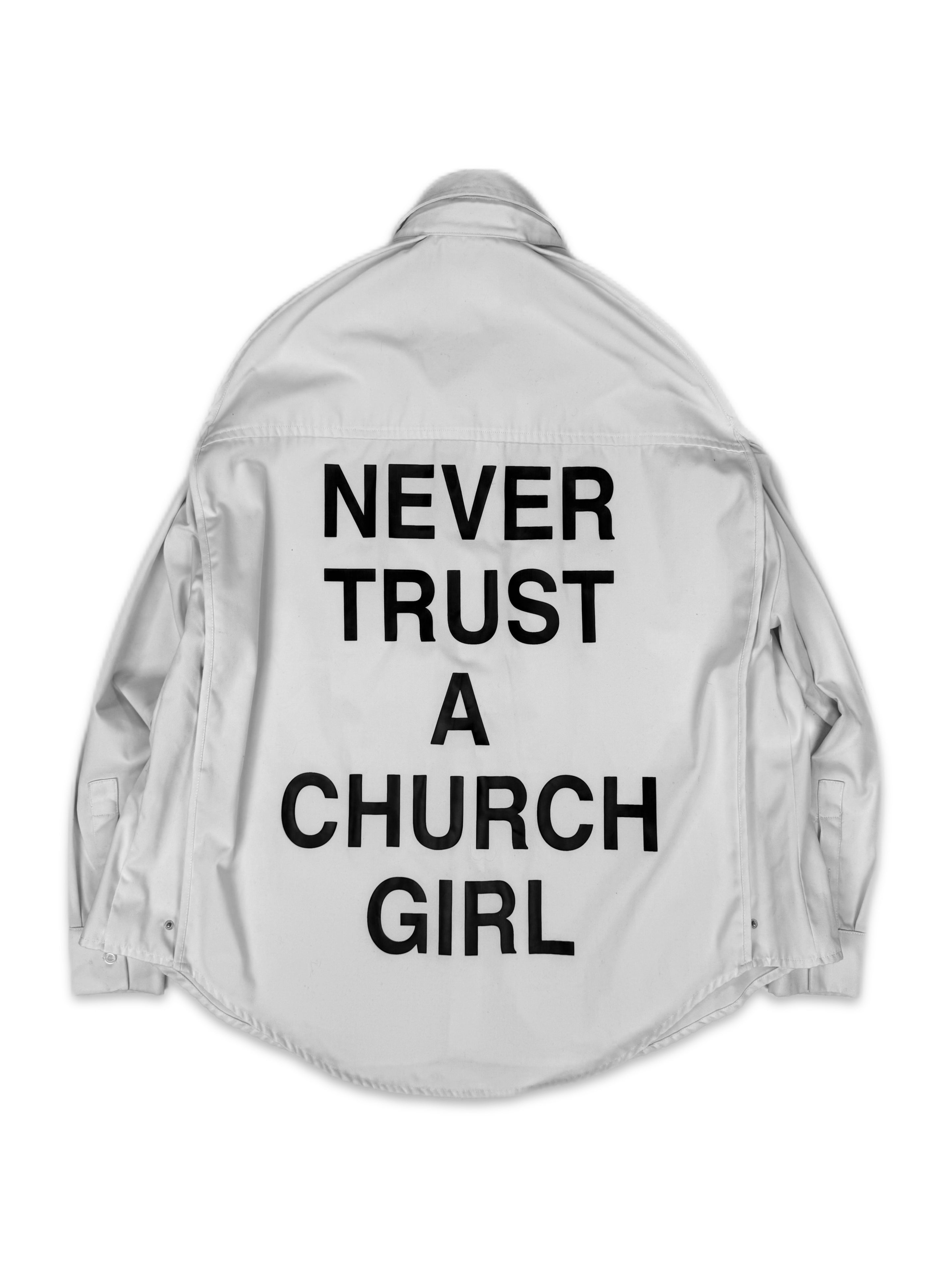 SS17 Hood by Air ‘Never Trust a Church Girl’ Slogan Button Up Shirt