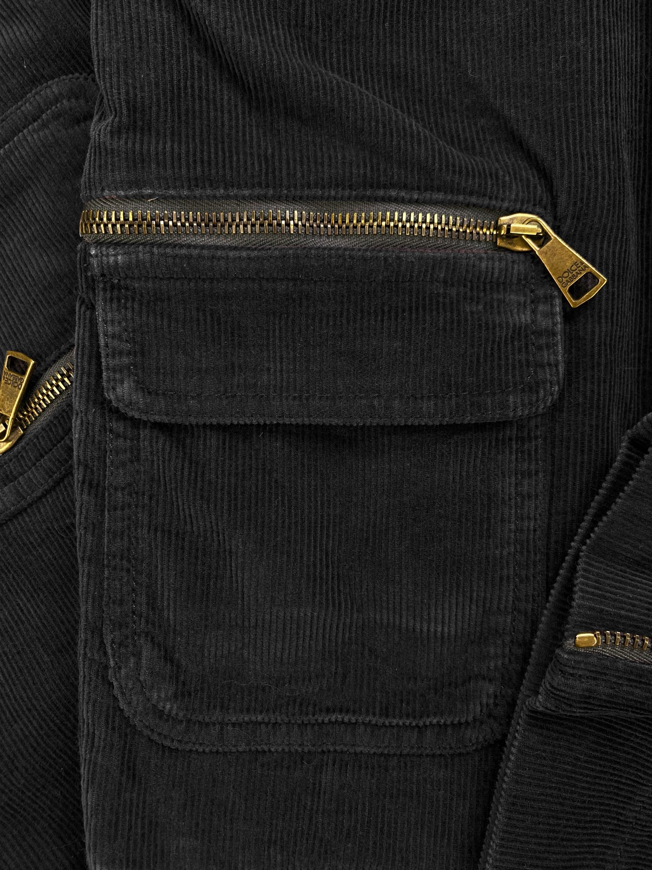 00’s Dolce &amp; Gabbana Multi-Zip Metallic Corduroy Cargo Pocket Pants