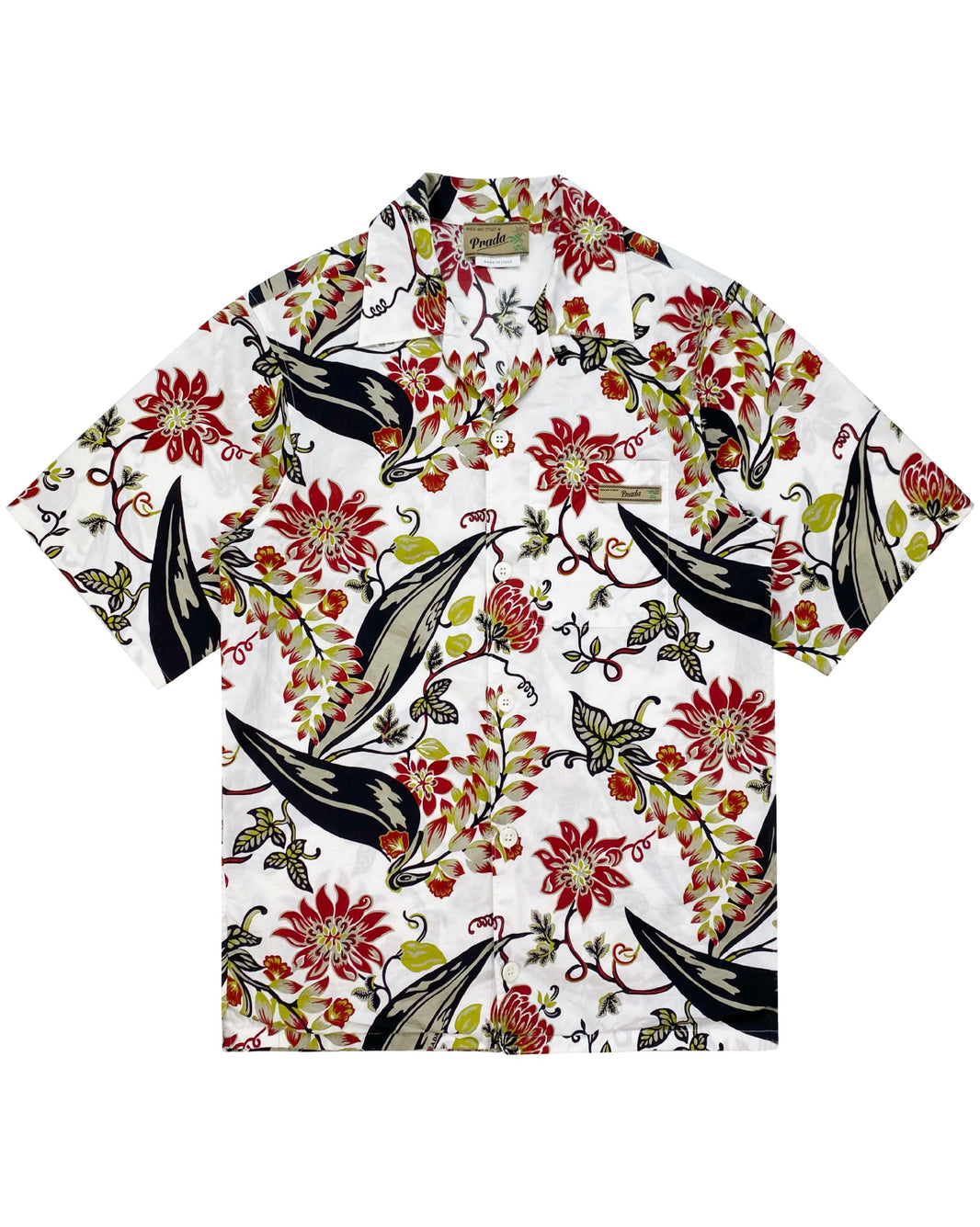 SS19 Prada Floral Poplin Graphic Camp Collar Button Up Shirt