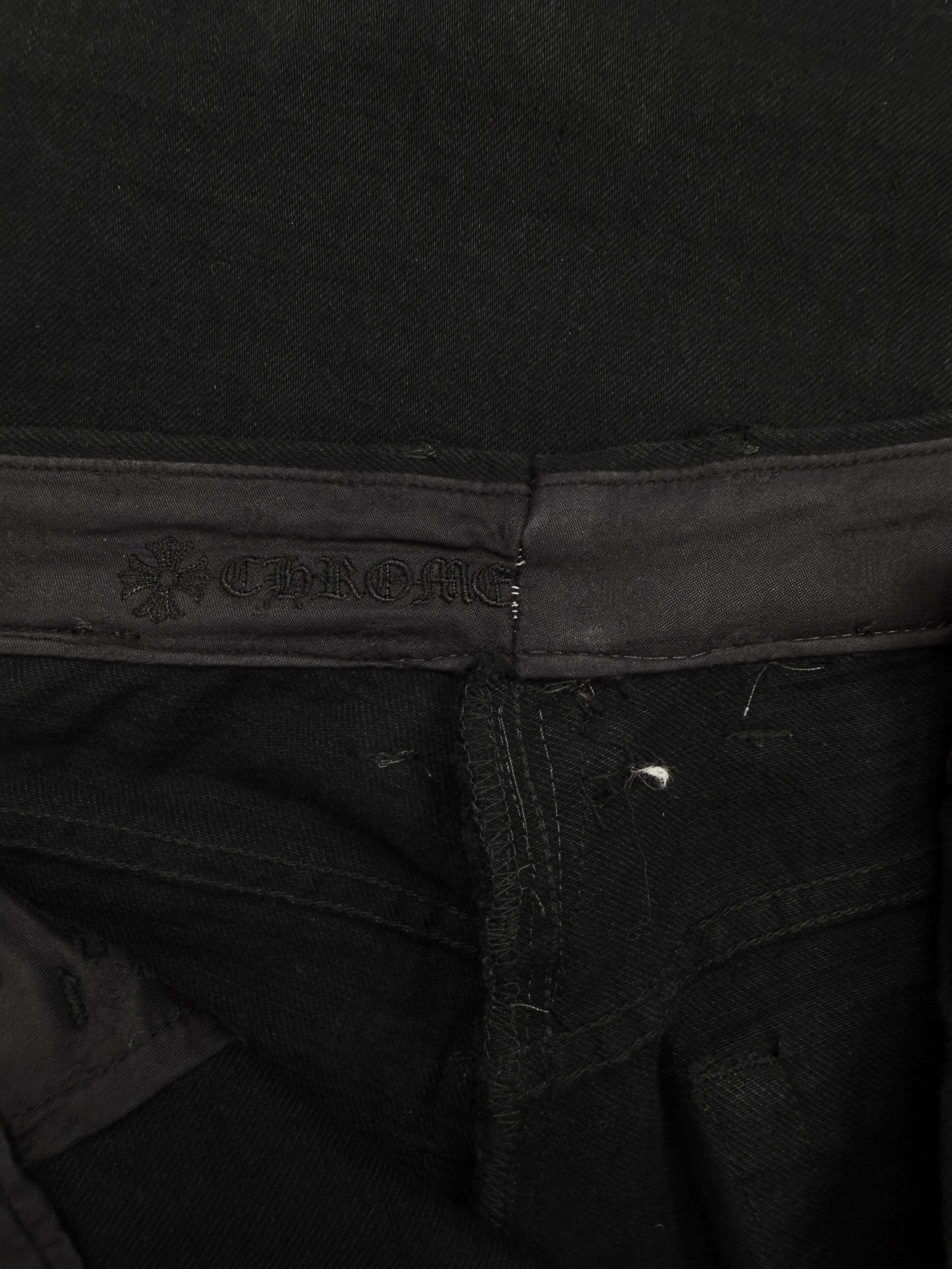 Chrome Hearts Checkered Pink Cross Patch Fleur Knee Denim