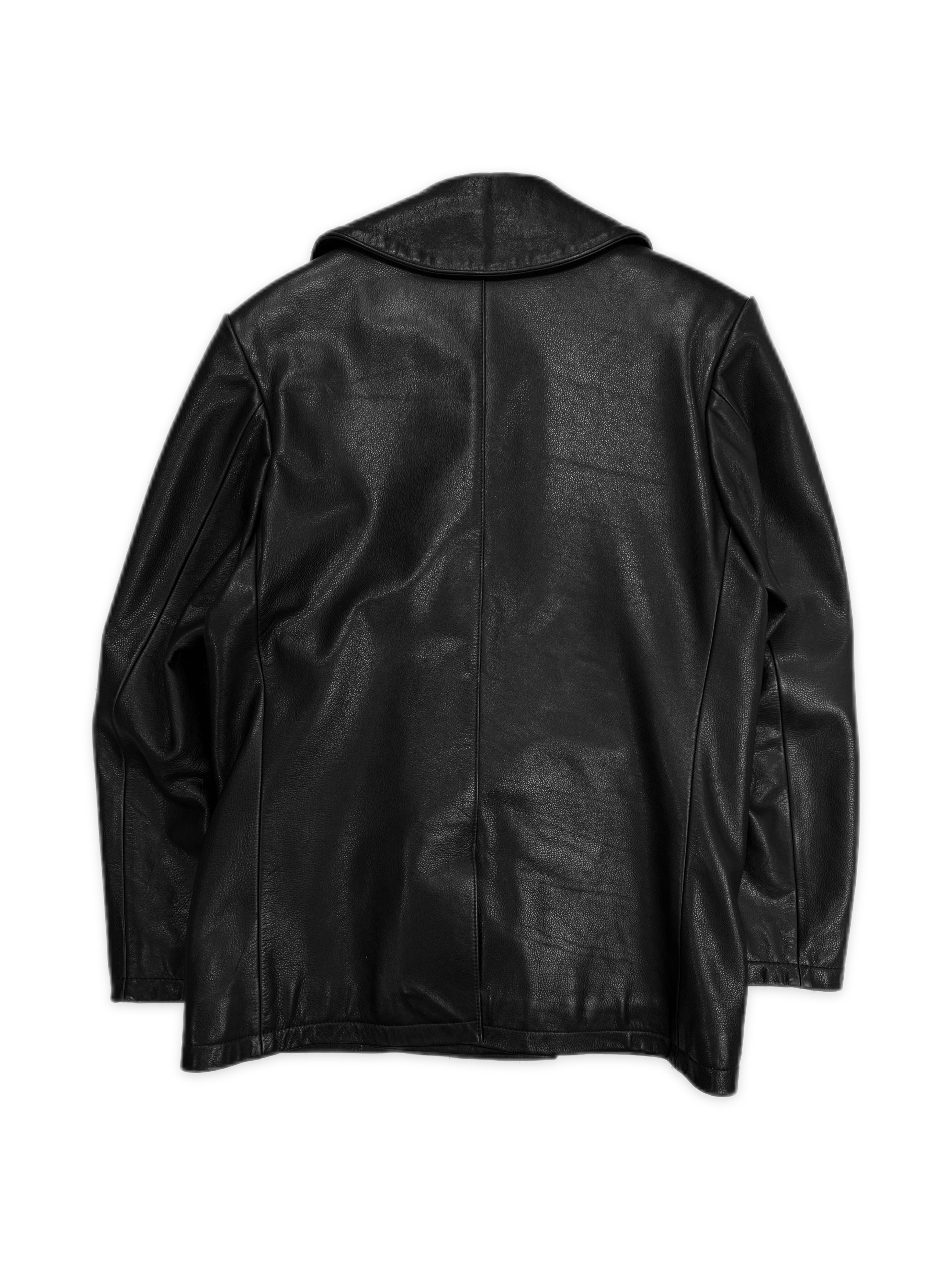 Chrome Hearts Fleur de Lis Black Leather .925 Silver Pea Coat