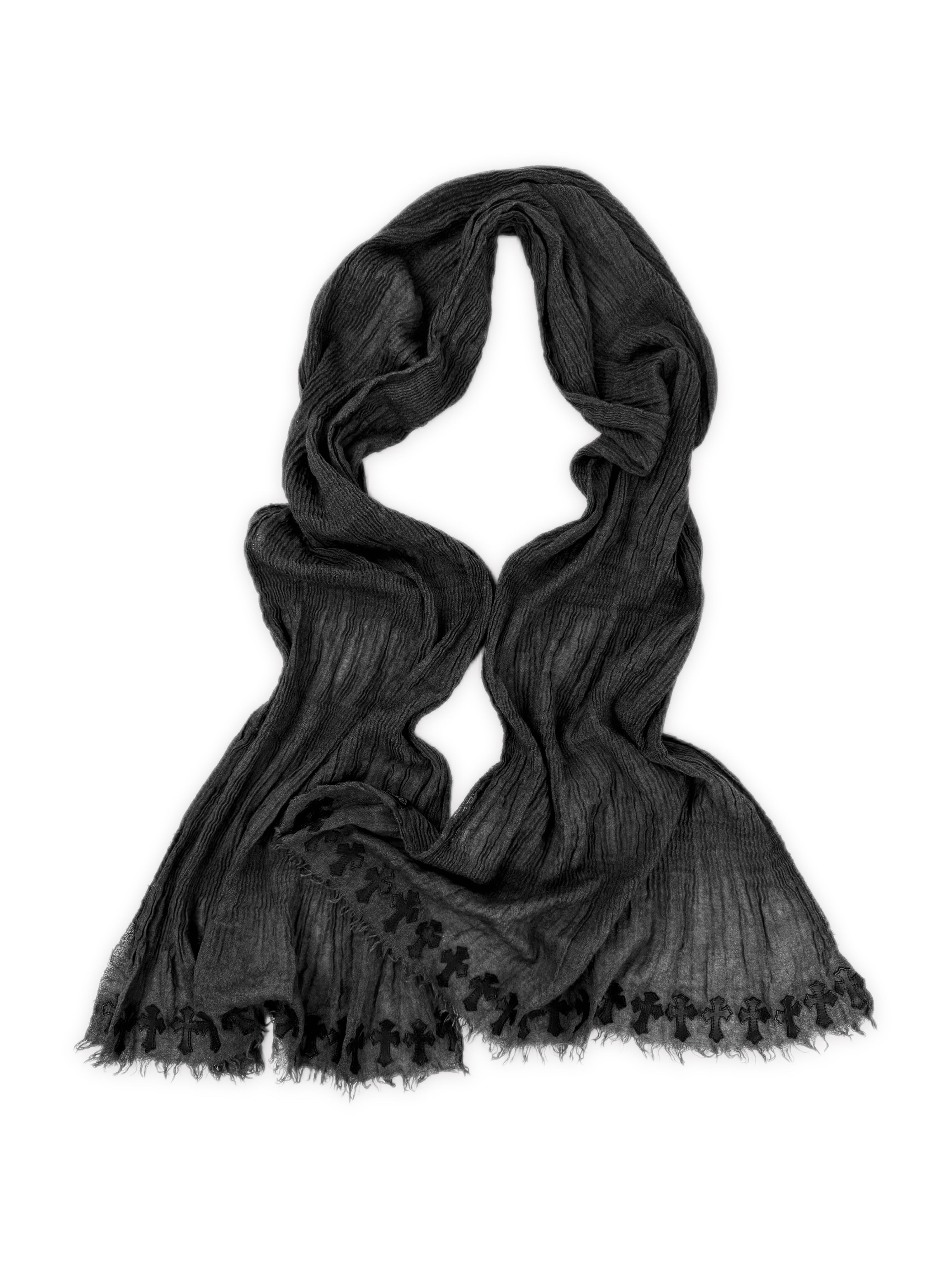 Chrome Hearts 44 Cemetery Mini Leather Cross Patch Silk XL Grey Scarf