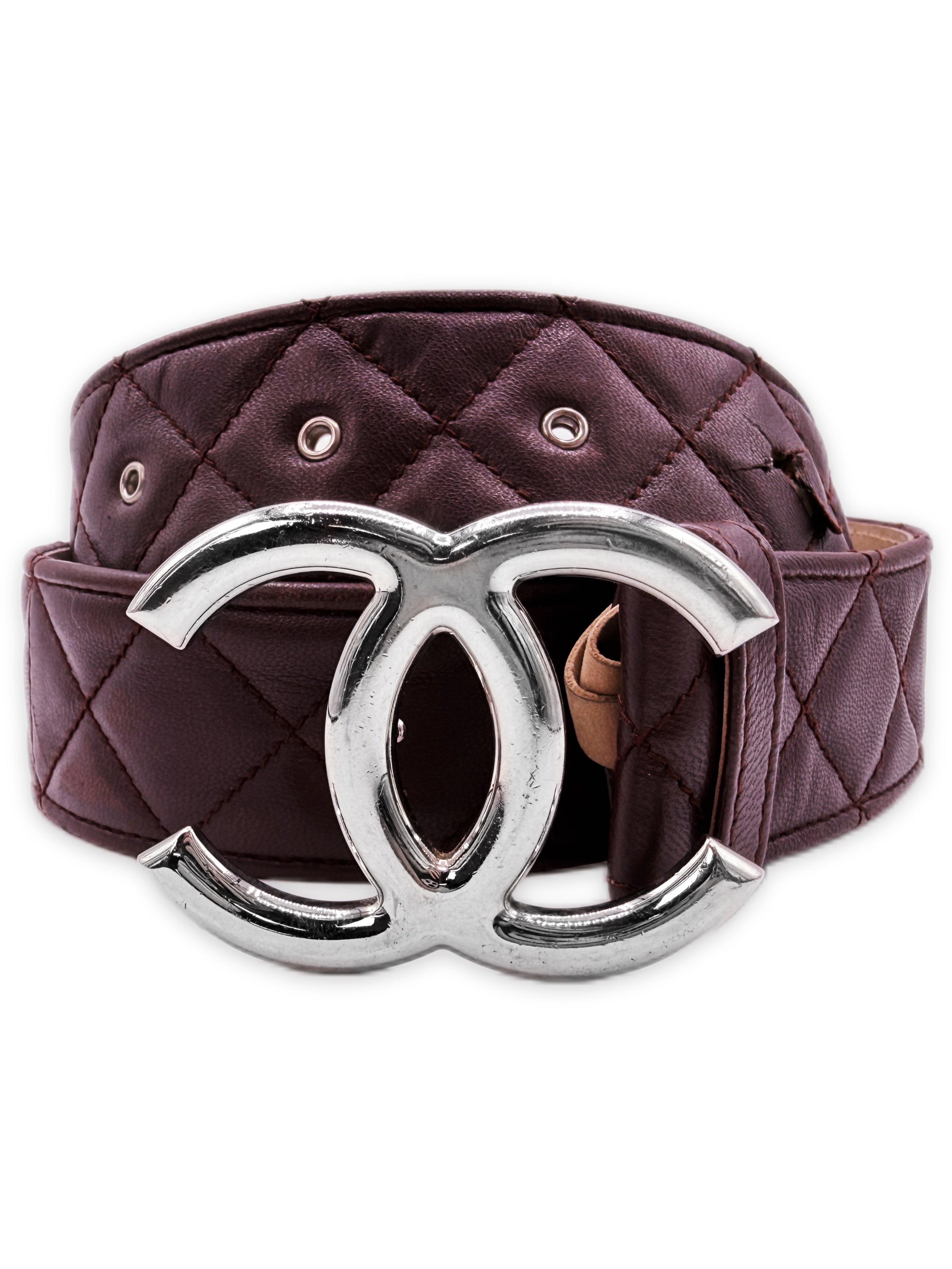 Chanel Double CC Burgundy Quilted Lambskin Leather Caviar Belt