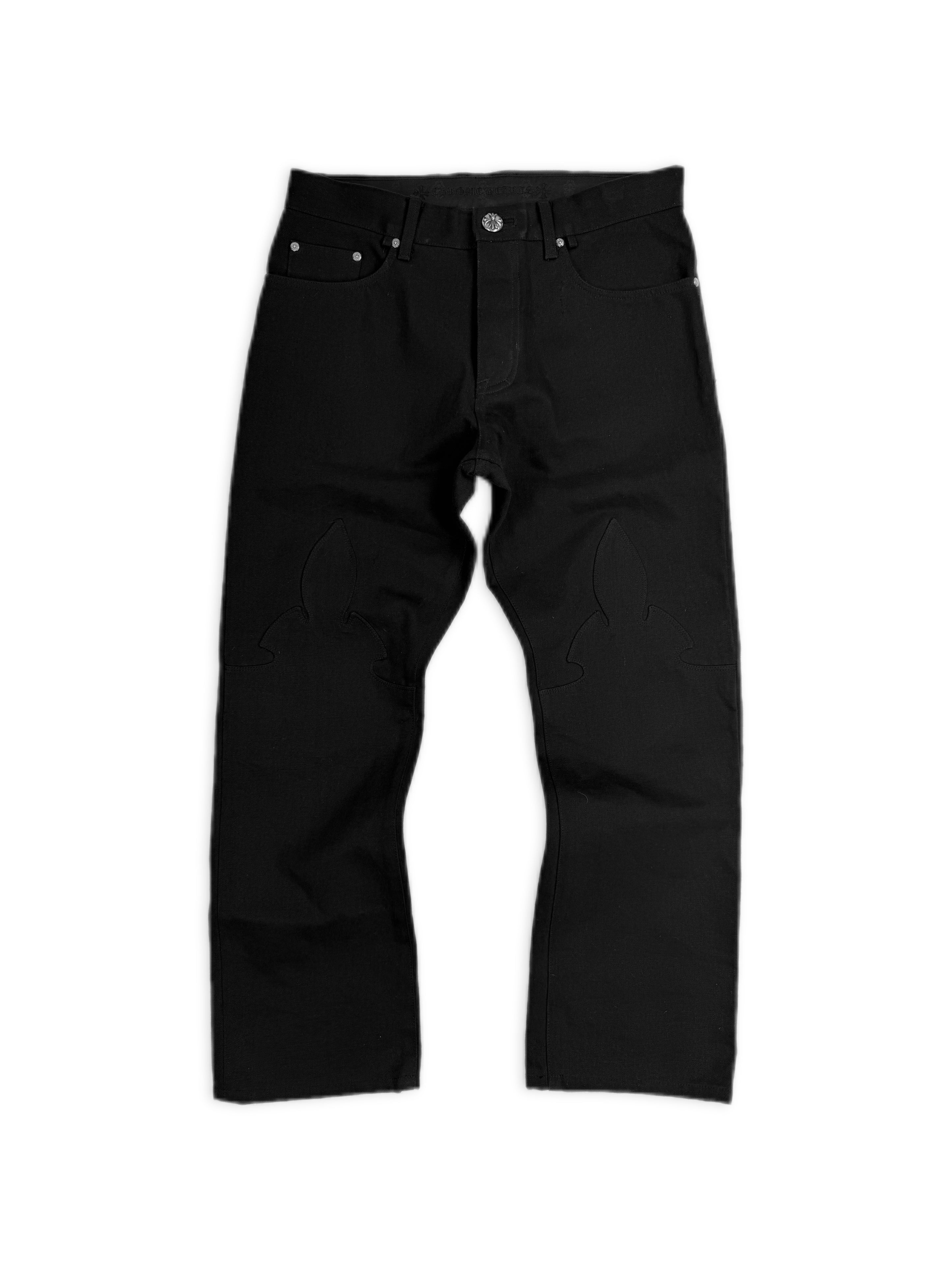 Chrome Hearts Boot Cut Fleur Knee .925 Silver Black Denim Jeans