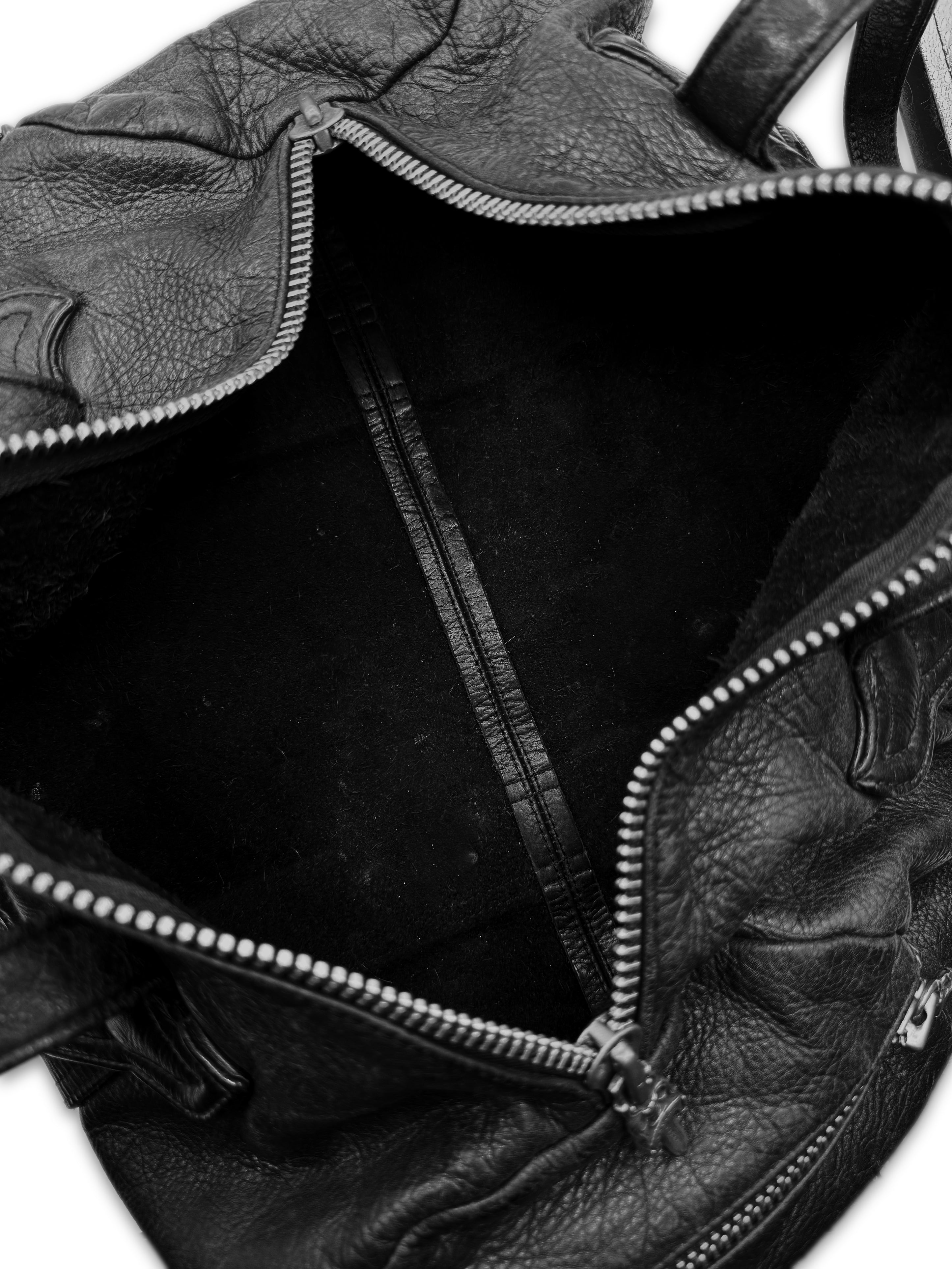 Chrome Hearts Black Leather Dagger Zip Multi Pocket Duffle Bag