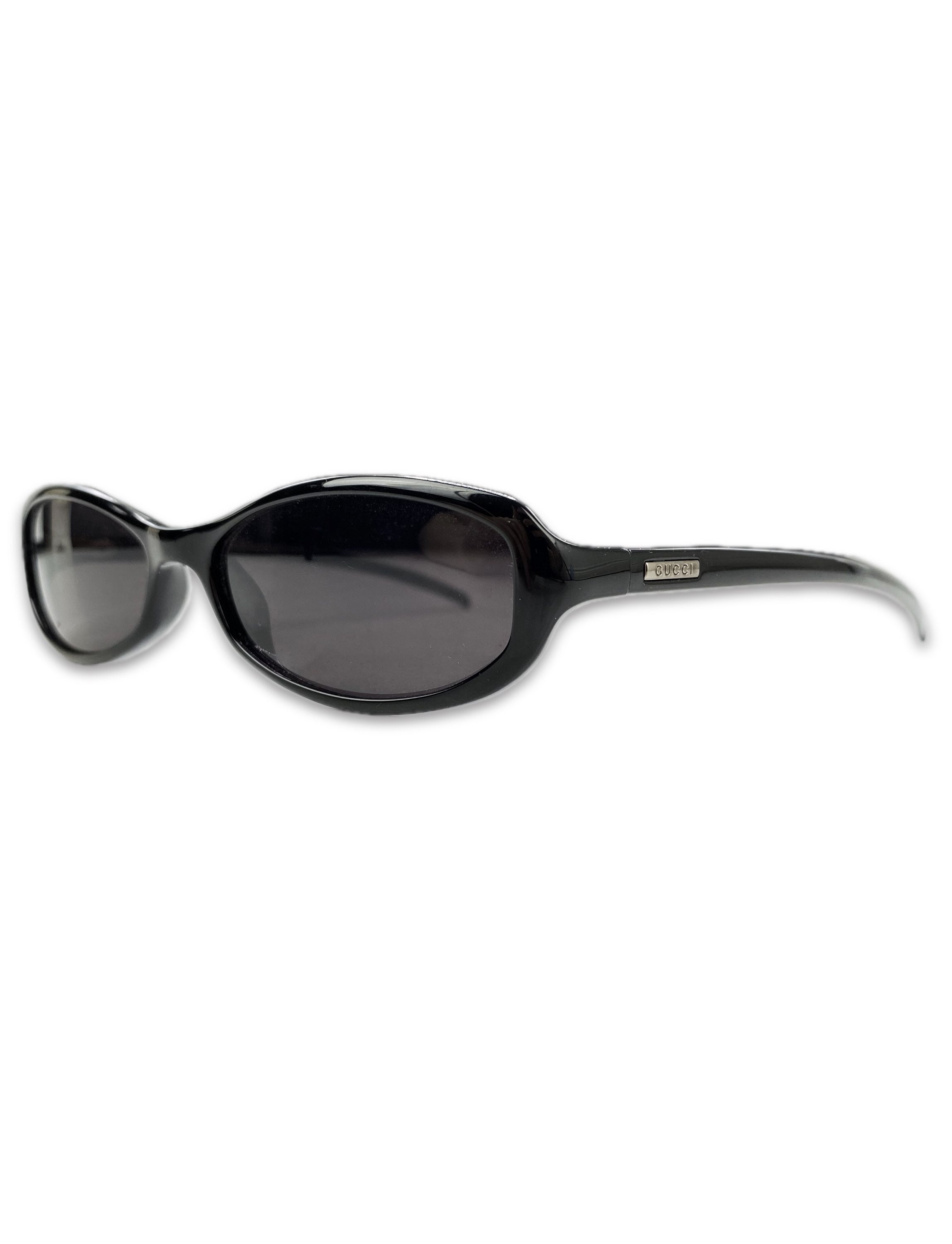 Gucci Dark Tint Metallic Glossy Slim Frame Etched Sunglasses