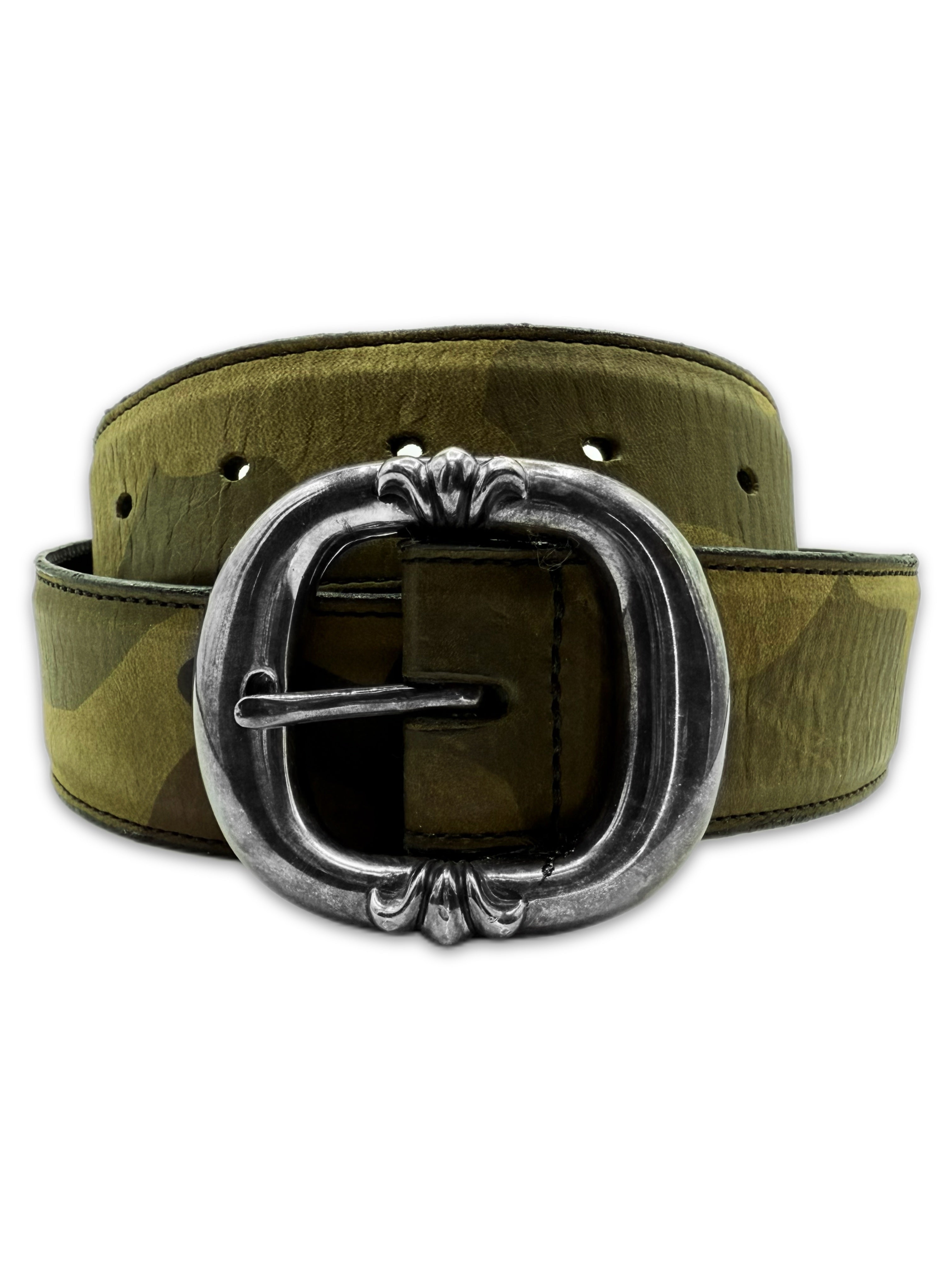 Chrome Hearts Green Camouflage Leather ‘Gunslinger’ .925 Silver Belt