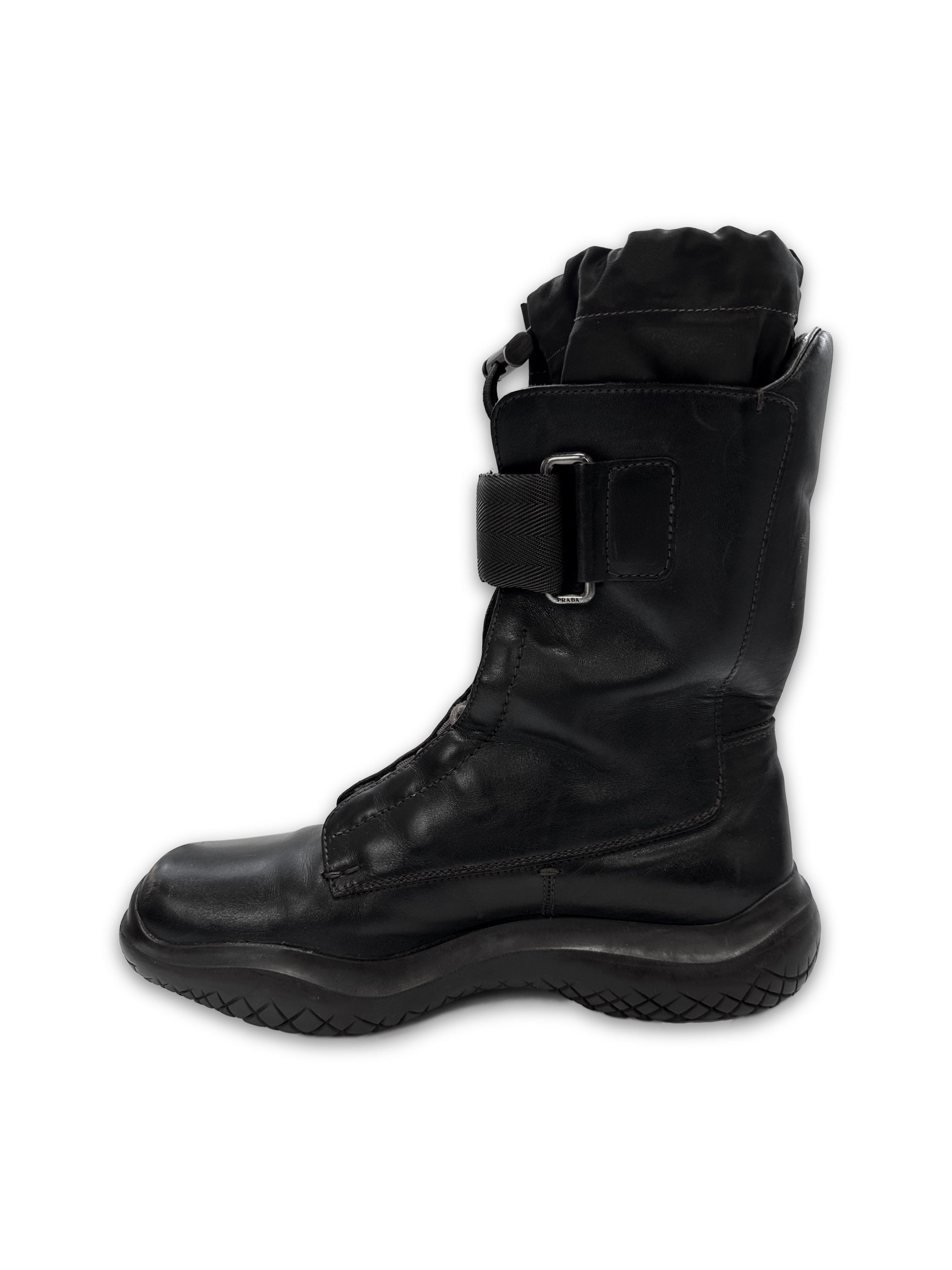 00s Prada High-top Brown Leather Silver Hiking Boots