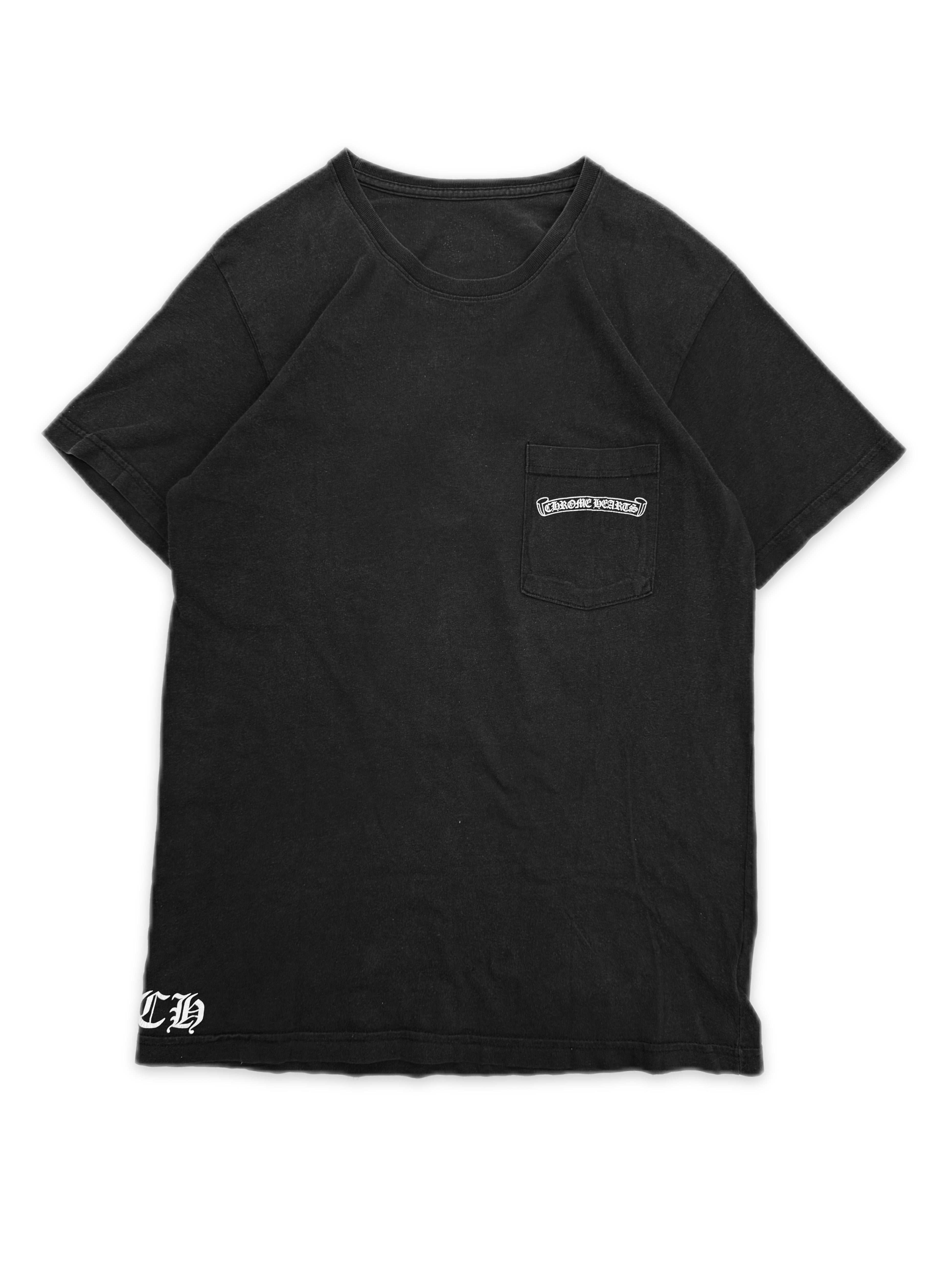 Chrome Hearts Plus Scroll Logo Faded Pocket T-Shirt
