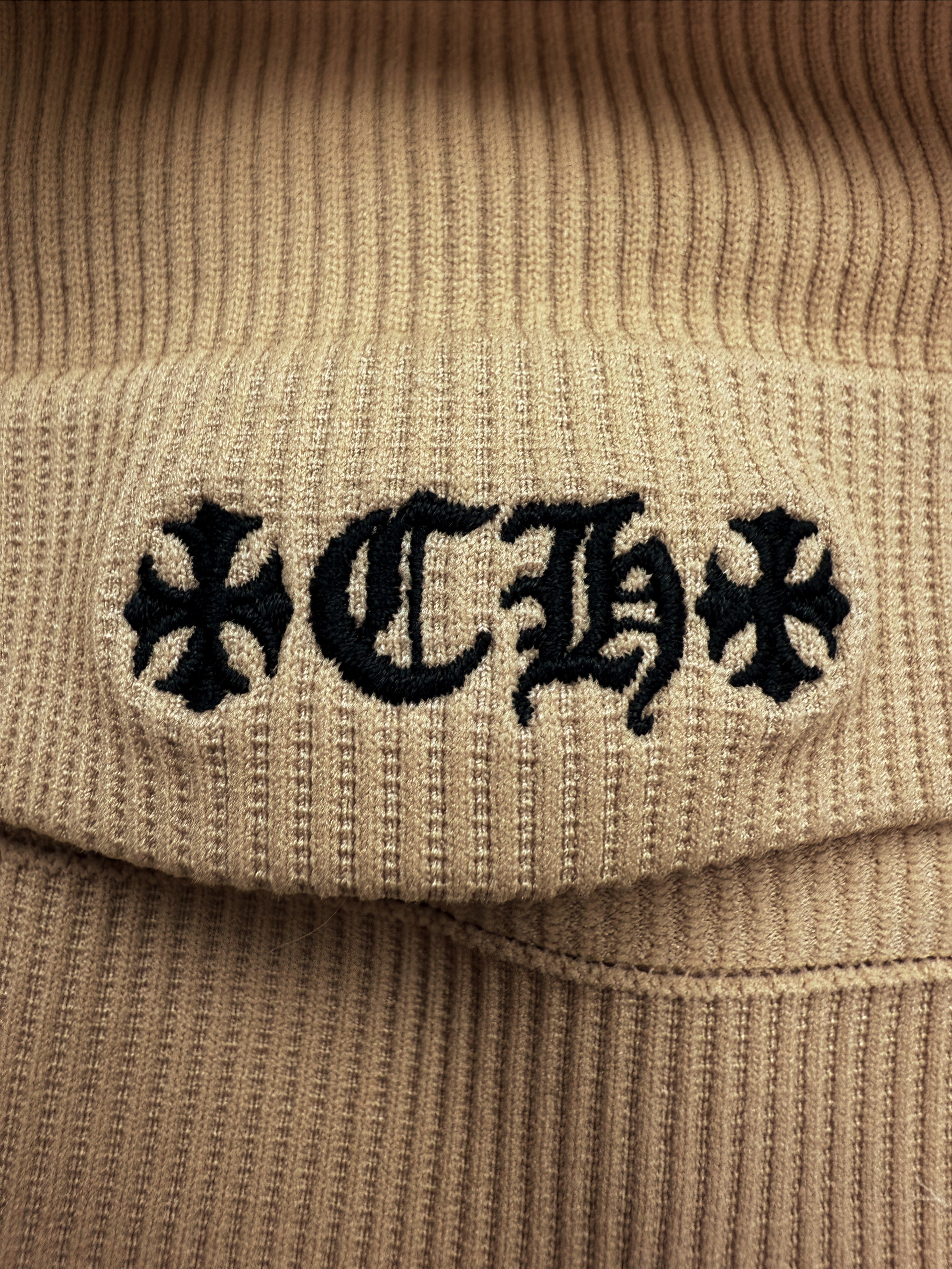 Chrome Hearts Ribbed Beige CH Logo Sports Bra