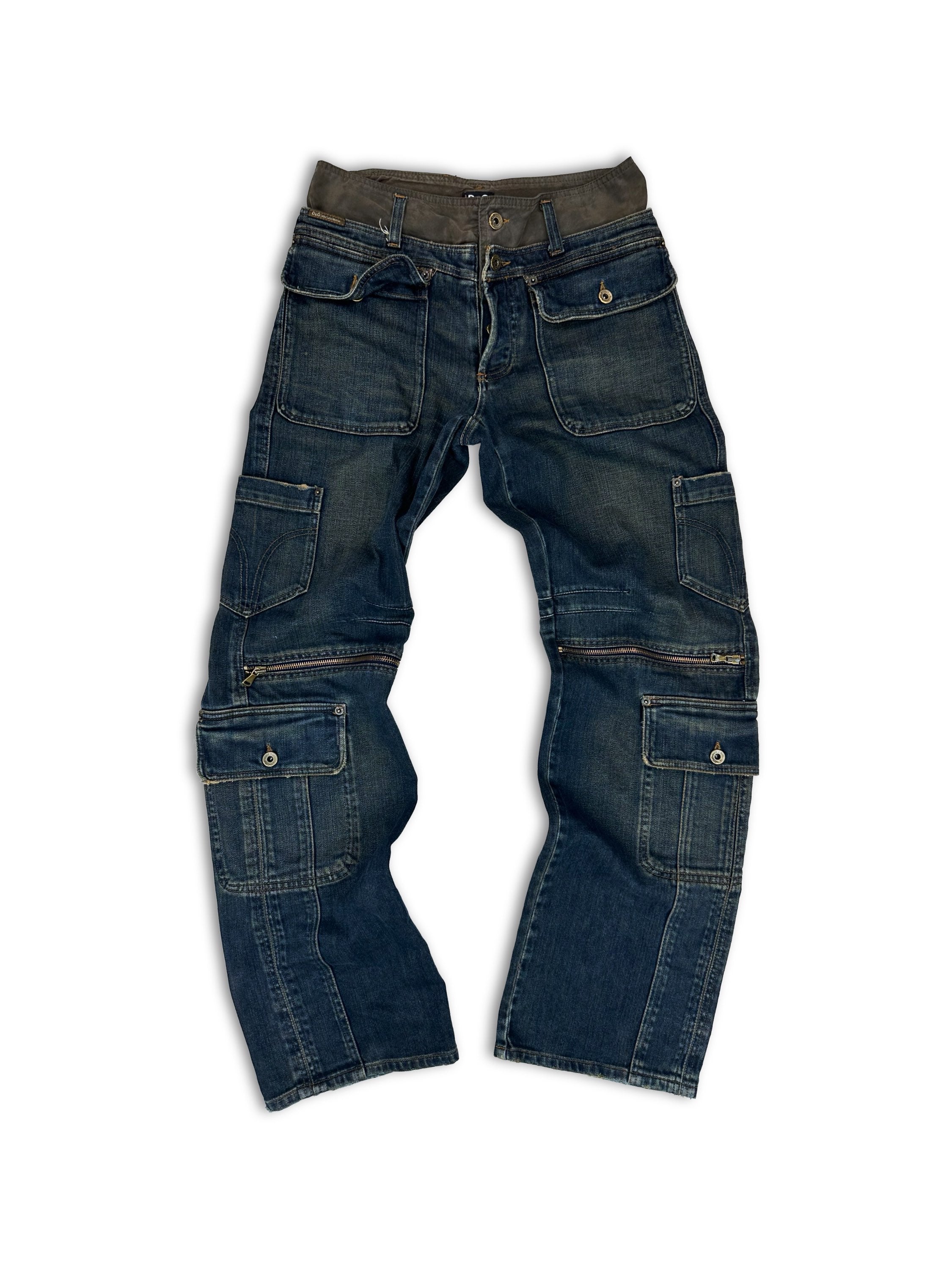 00s Dolce & Gabbana ‘Double Waistband’ Multi Pocket Cargo Denim